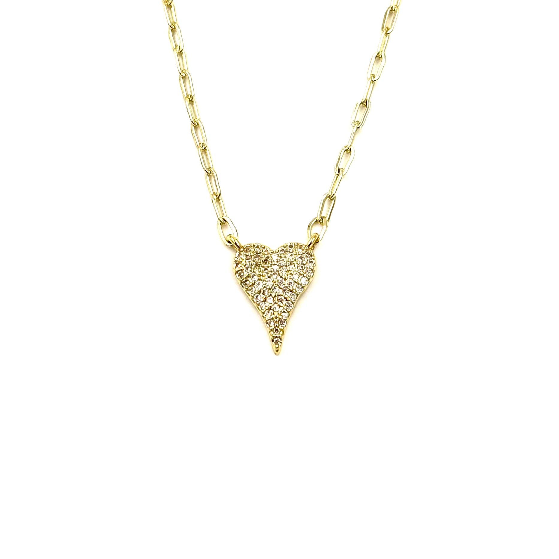 Ashley Gold Stainless Steel Gold Plated Link Chain CZ Elongated Heart Necklace - Elegant Jewelry for Women, Perfect for Valentine's Day, Anniversary & Romantic Date Night Gifts