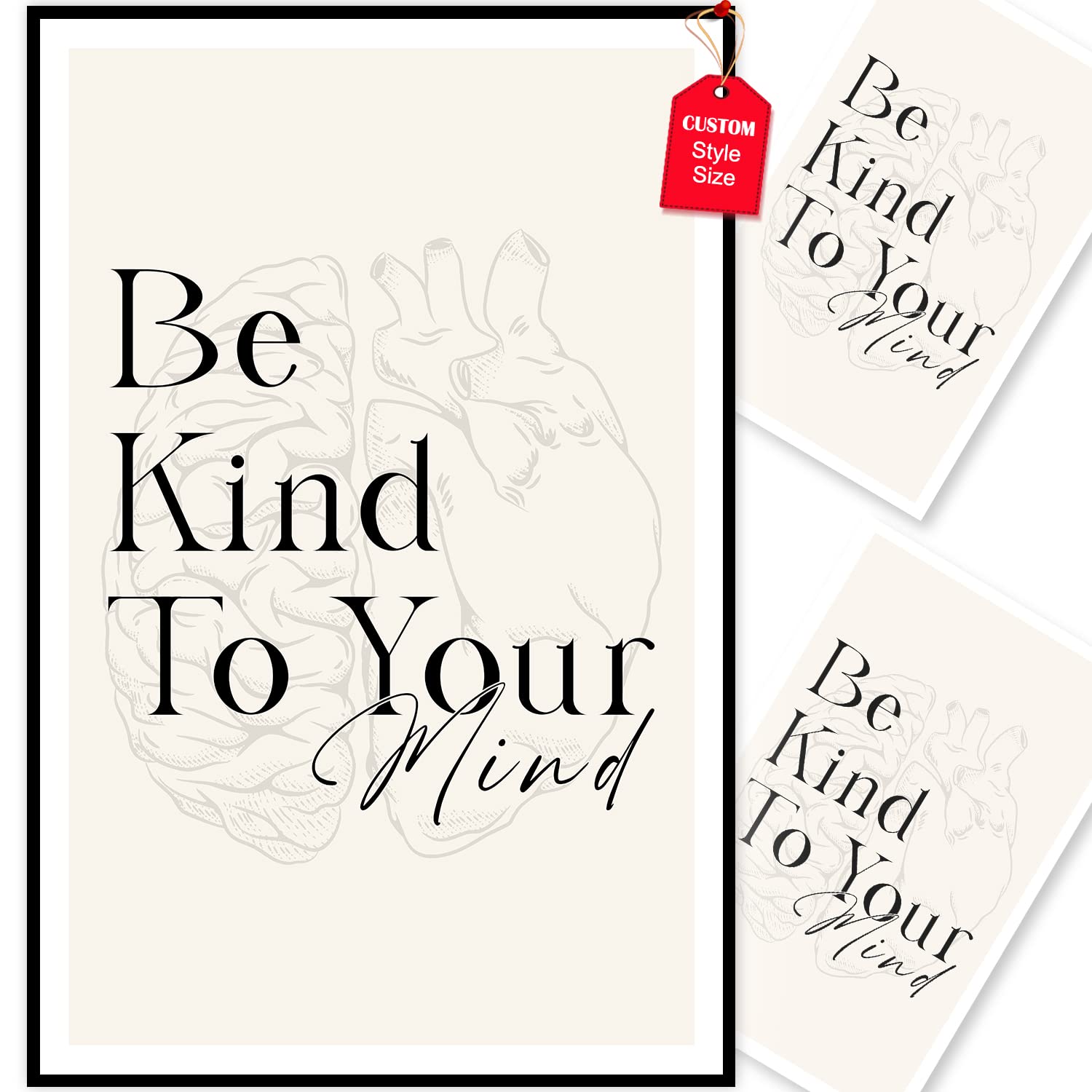 LOLUIS Mental Health Gift - Inspirational Positive Quotes Poster Artwork for Therapy, Office & Home Decor (Be Kind To Your Mind, Custom Frame Options) | Wall Art for Counseling Rooms, Bedrooms & Workspaces