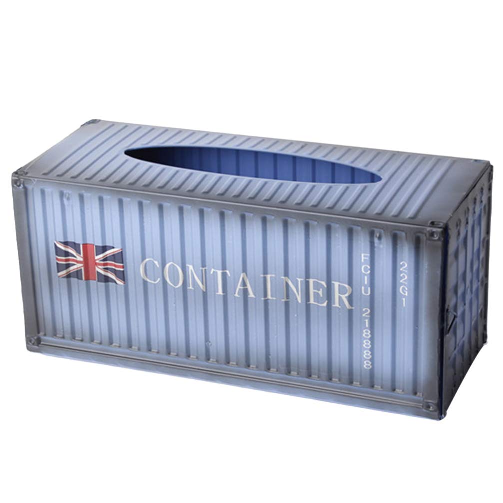 Exceart Metal Shipping Container Tissue Box Cover - Decorative Rectangular Facial Tissue Holder for Bathroom, Kitchen, Office - Blue Flag Design - Perfect for Home Decor, Restaurant Countertops & Office Organization