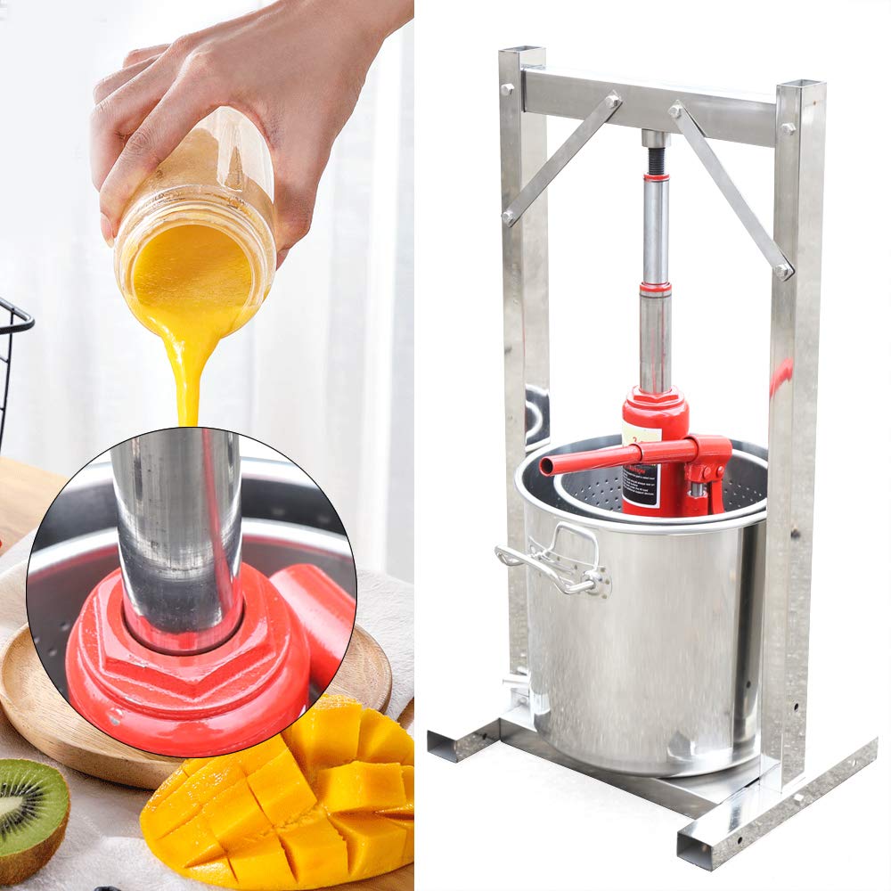 12L Stainless Steel Fruit Wine Press - Manual Cider Maker, Grape Crusher & Juice Extractor for Home Brewing, Beer & Wine Making - Perfect for Apples, Grapes & Berries (Hydraulic Jack Included)