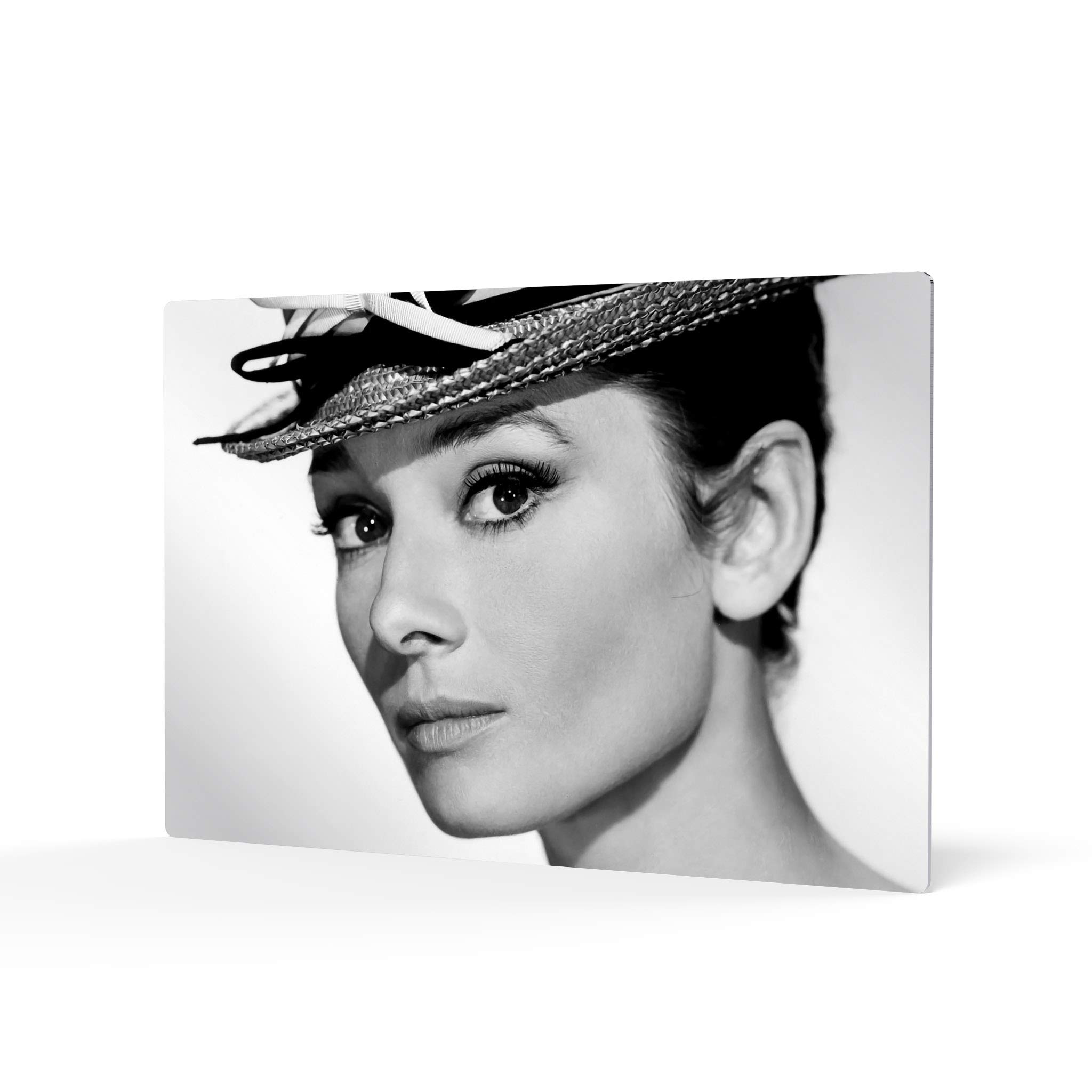 HB Art Design Audrey Hepburn Black & White Wall Art - Vintage Beauty Side Profile with Hat - Premium Metal Print Wall Decor (30x40 inches) - Perfect for Bedroom, Living Room & Office Decor - Made in USA | Classic Hollywood Glamour Home Decor Gift Idea