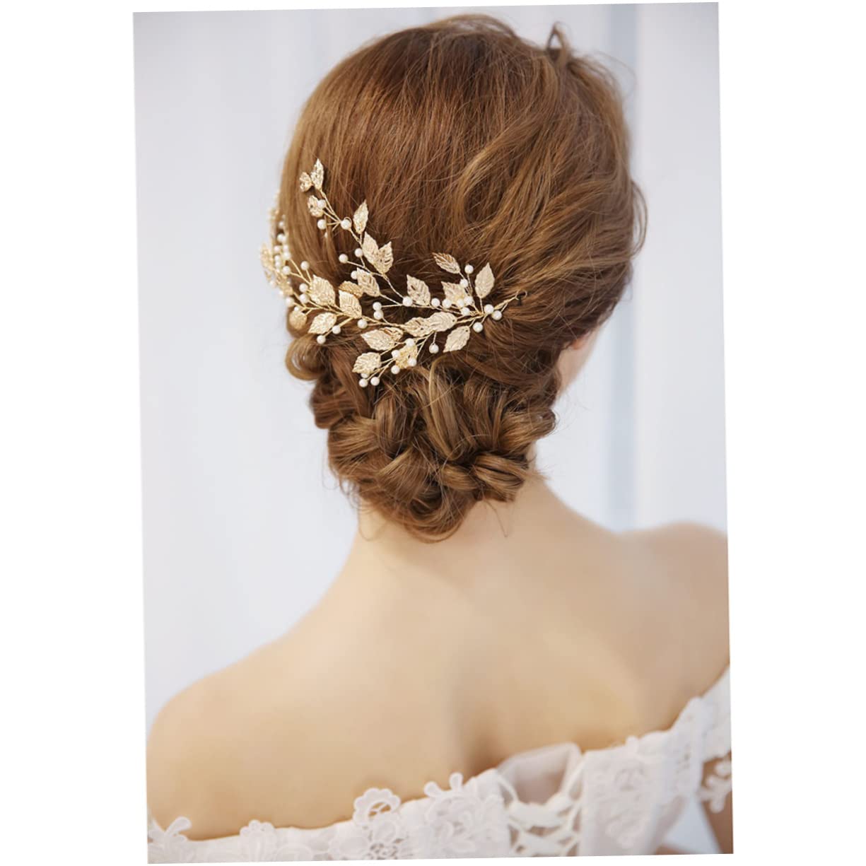 POPETPOP Pearl Golden Leaves Wedding Headband for Women - Elegant Bridal Hair Accessories, Headpiece for Wedding, Party, Prom, and Special Occasions