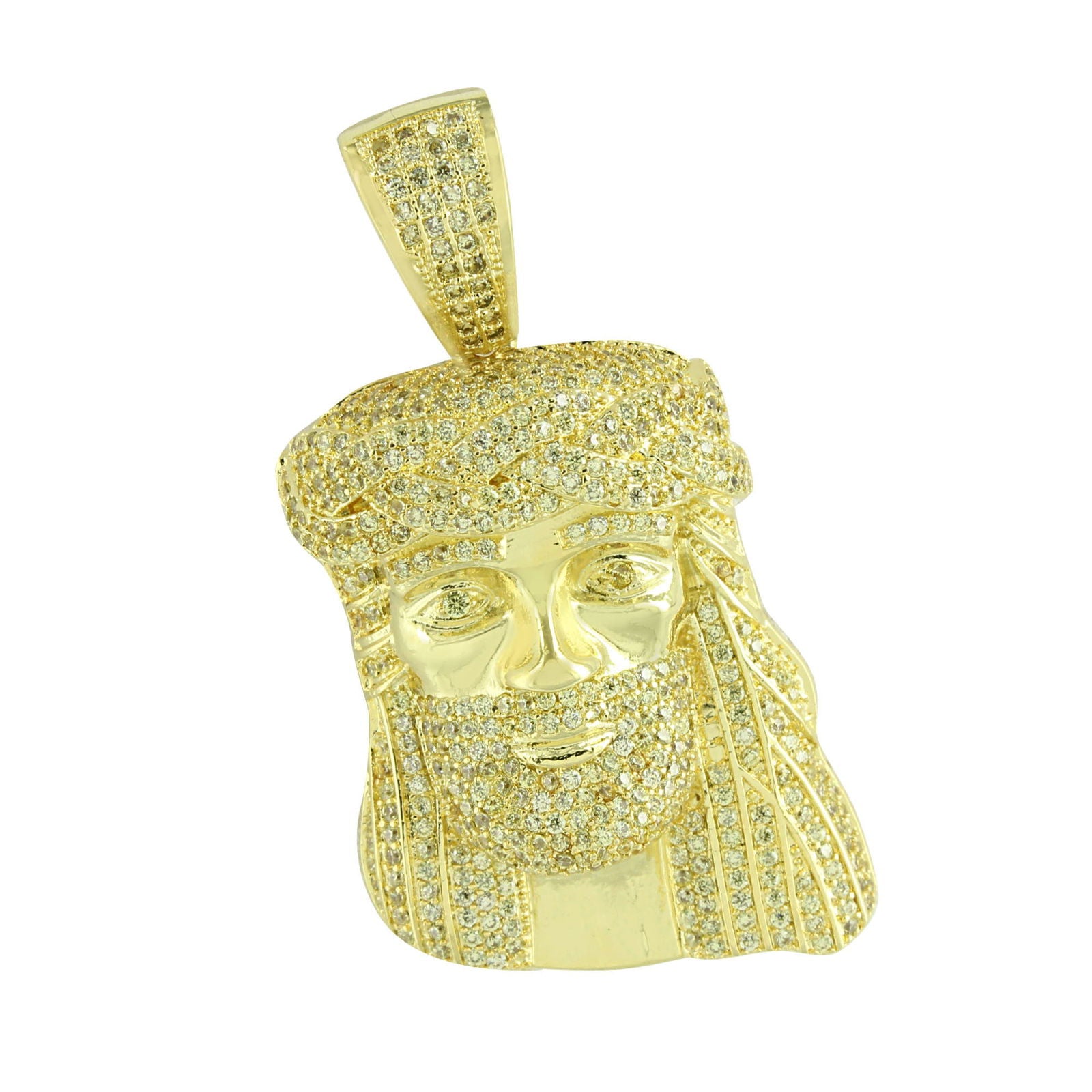 Gold Plated Jesus Face Pendant with Simulated Diamonds - Religious Jewelry for Men & Women - Perfect for Gifts, Church Events & Daily Wear