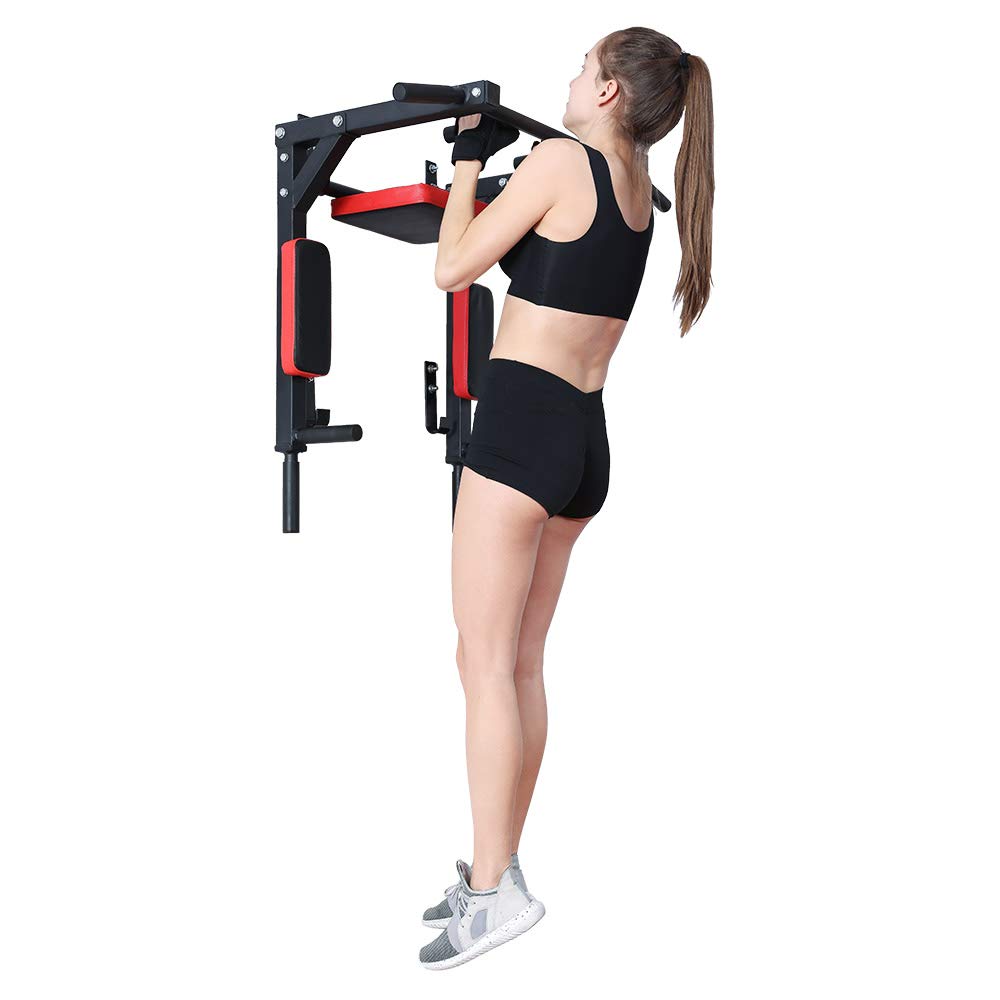 Pull Up Bar for Home Gym - Wall Mounted Chin Up Bar with Heavy Duty Steel Construction, Black/Red - Perfect for Strength Training & Home Workouts