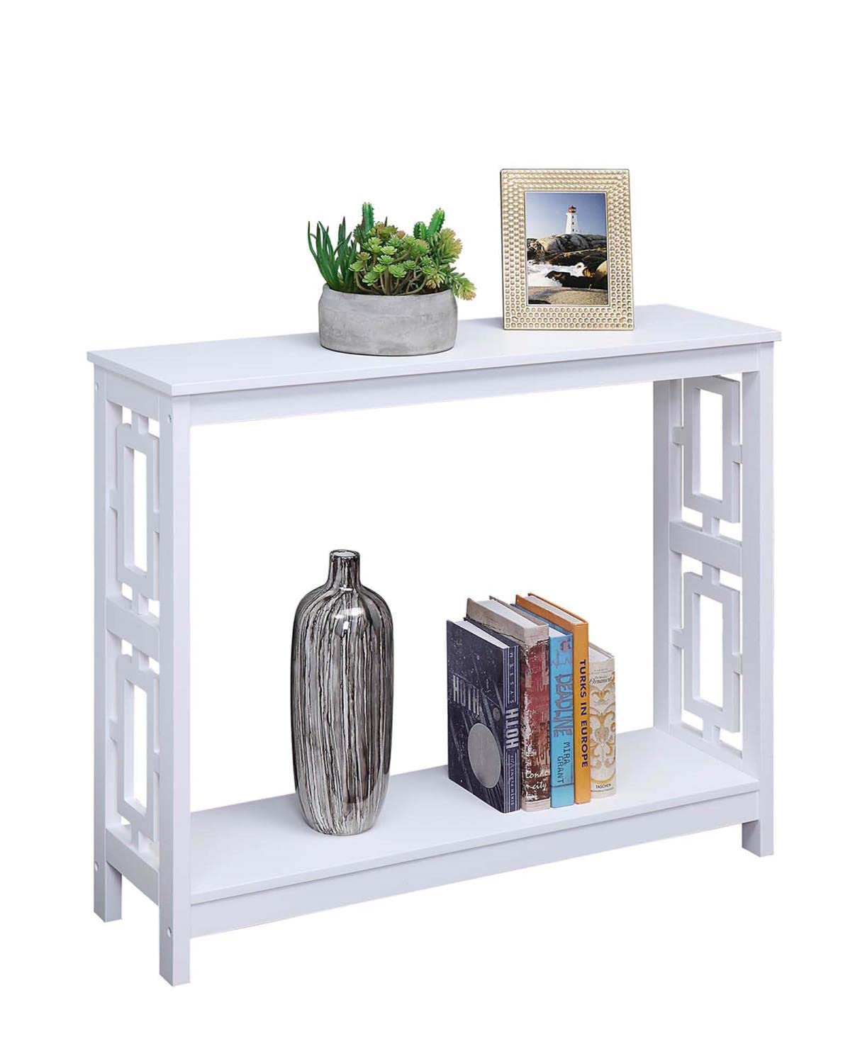 Convenience Concepts Town Square Console Table - Modern White Entryway Table for Hallway, Living Room & Home Decor