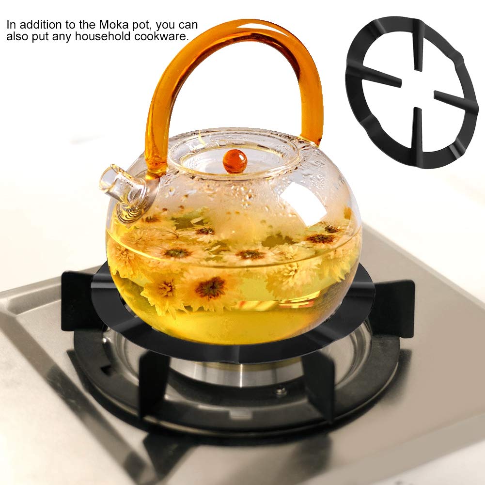 Stainless Steel Black Coffee Pot Shelf - Round Stove Support Rack for Kitchen Cookware | 13.3cm Middle Hole | Durable Household Coffee Maker Stand for Stovetop Use | Perfect for Brewing, Serving & Storing Coffee Pots