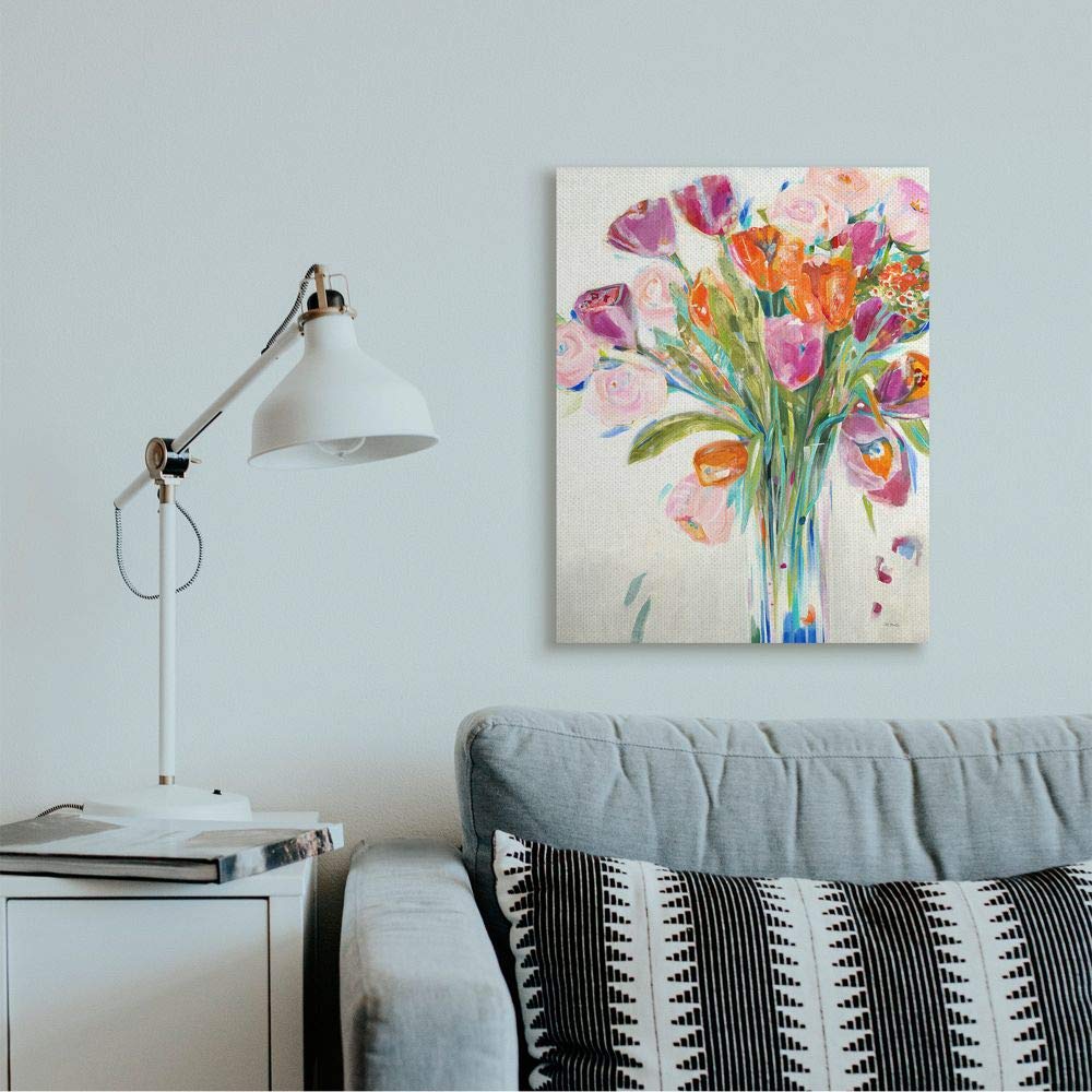 Stupell Industries Rose and Tulip Bouquet Canvas Wall Art - Spring Floral Home Decor for Living Room, Bedroom & Office