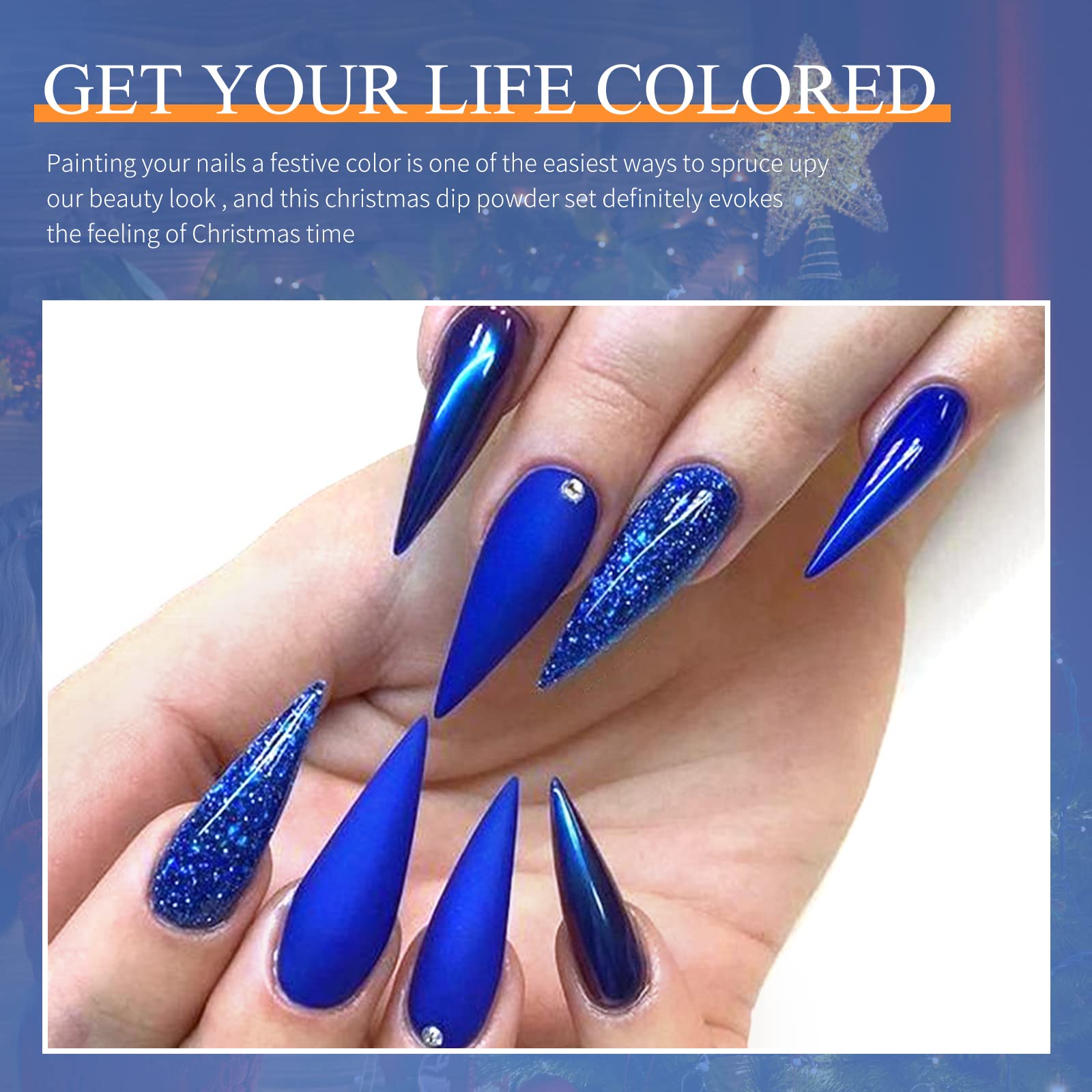 Royal Blue Dip Powder Nails - No Lamp Needed, Gel Polish Effect, Smooth & Even Finish (No.43) - Perfect for Home Manicures & Salon Quality Nails
