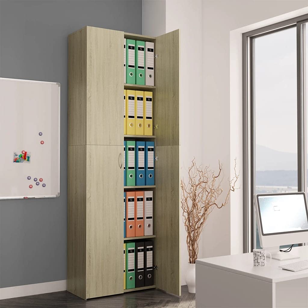 Sonoma Oak 2-Door Office Filing Cabinet - 23.6x12.6x74.8 Inches Standing Storage Cabinet with Easy Open Doors, Particleboard Construction for Home Office, Study Room & Workspace Organization
