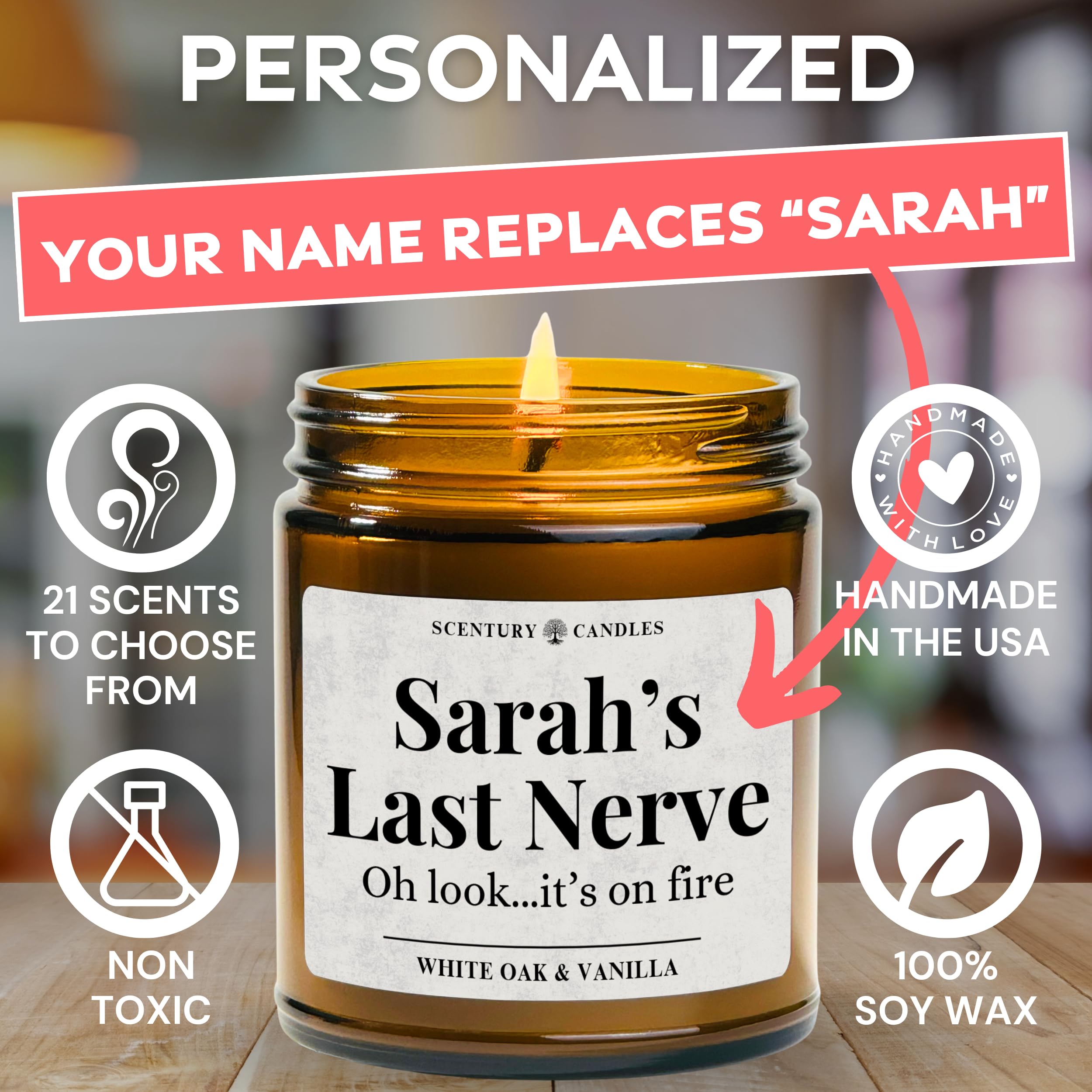 Personalized Last Nerve Scented Soy Candle - Choose Your Fragrance | Custom Birthday Gift for Women & Men | Funny Coworker, Mom & Dad Gift | Handmade in USA | Perfect for Stress Relief, Home Decor & Gag Gifts
