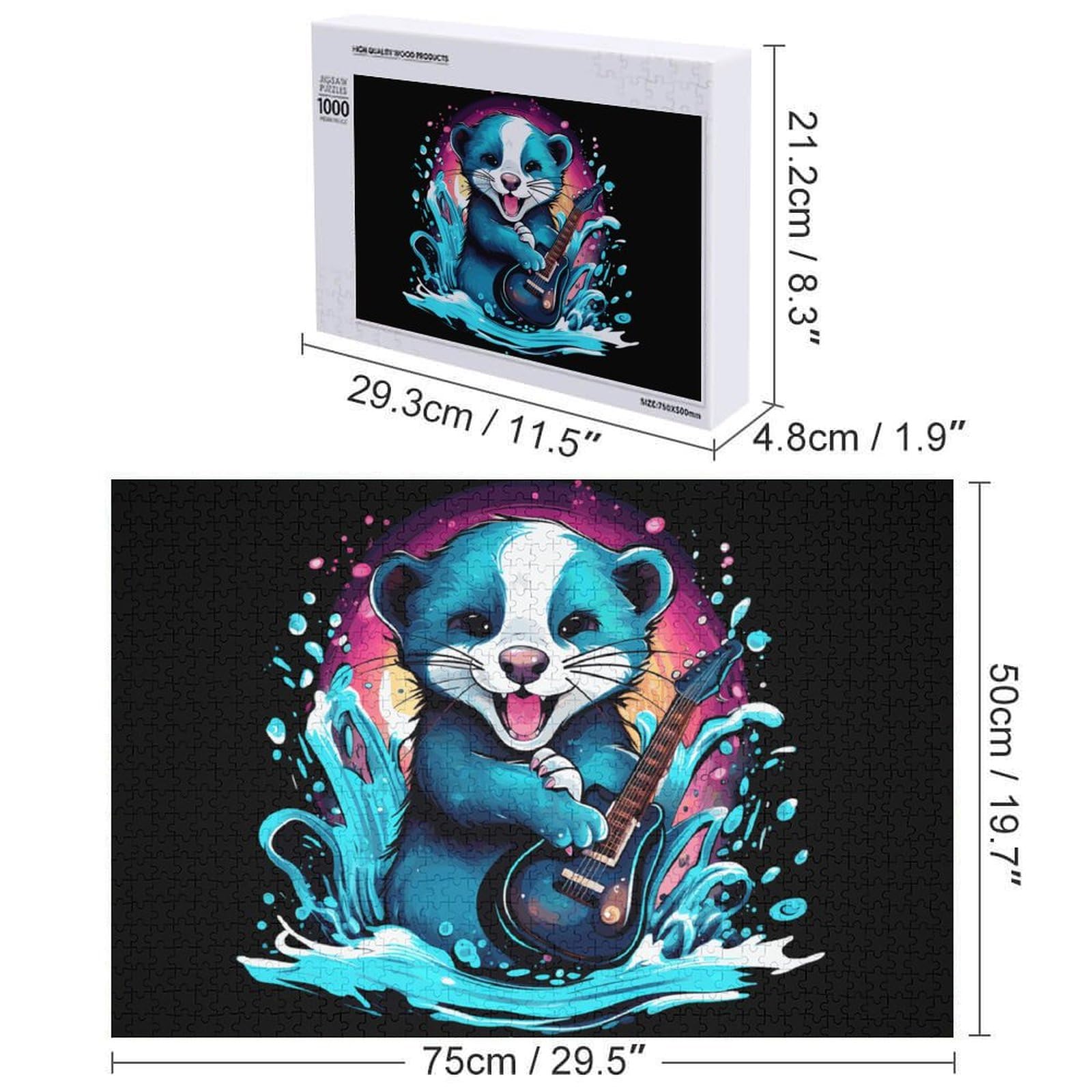 Custom Photo Jigsaw Puzzle 1000 Pieces - Funny Ferret Playing Guitar Wooden Puzzle for Adults | Personalized Gift, Home Decor & Relaxation Activity