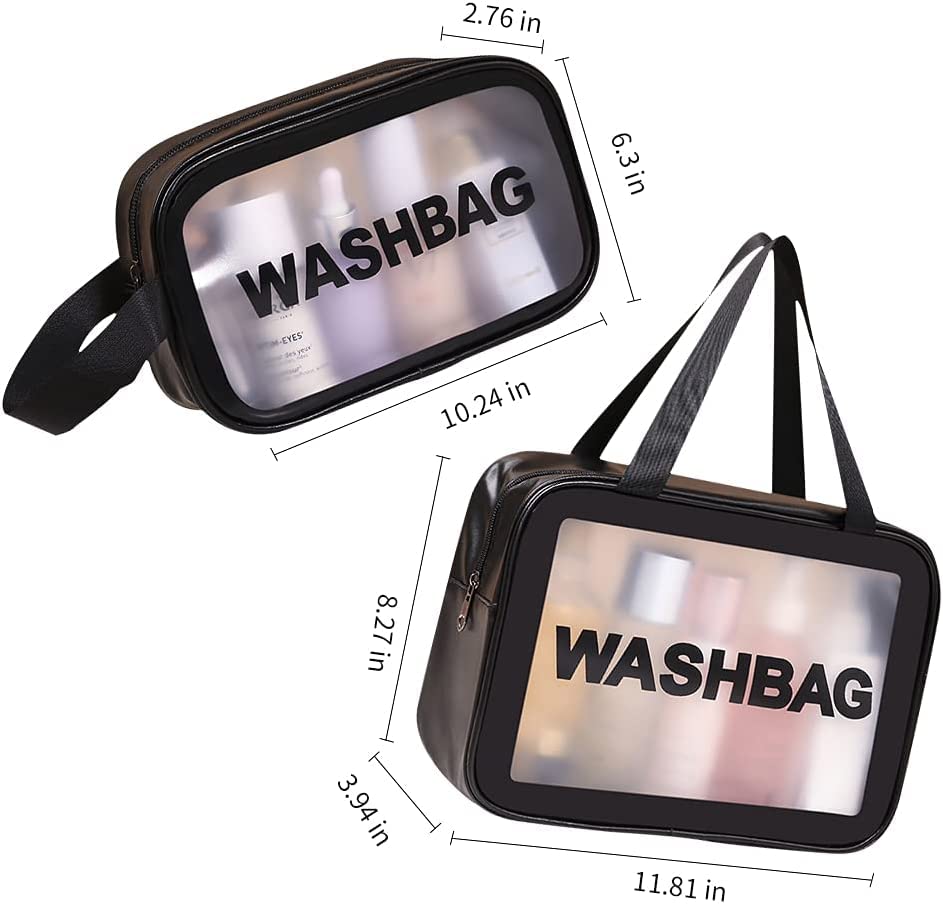 2 Pack Transparent Cosmetic Bags - Small & Large Waterproof Makeup Organizer with Zipper & Handle for Travel, Toiletries & Daily Essentials | Perfect for Airplane Carry-on, Gym & Beauty Storage