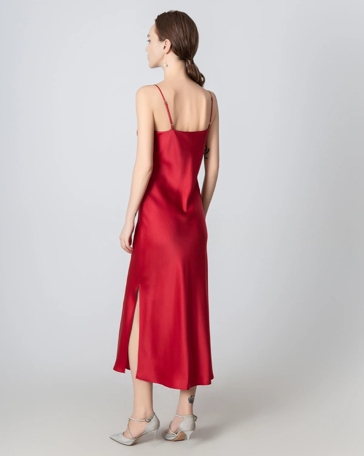 Elegant Slit Cowl Neck Midi Silk Dress for Women | Luxury Satin Evening Gown | Perfect for Cocktail Parties, Date Nights & Formal Events