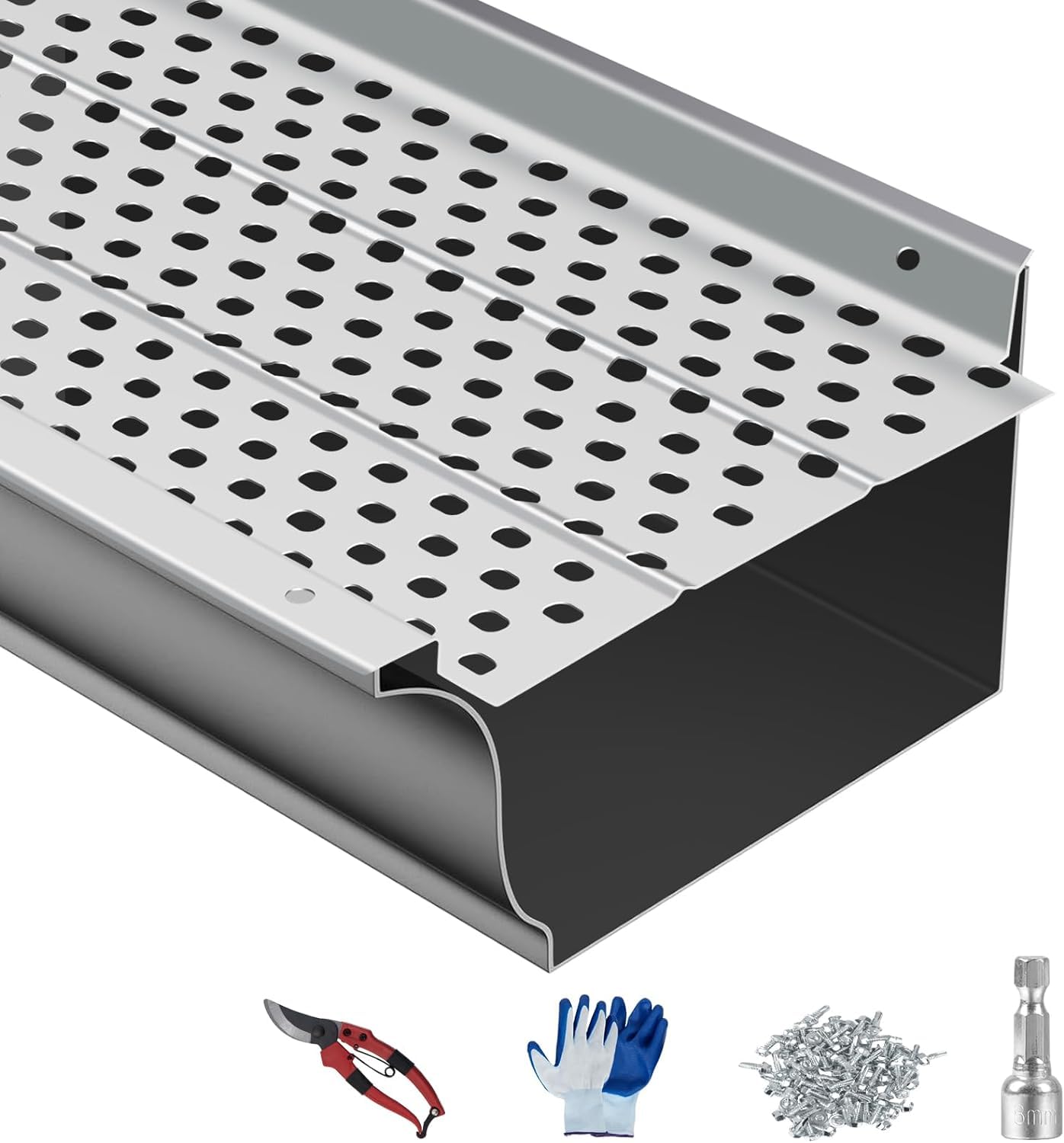 5 Inch Aluminum Gutter Guards - 26 PCS (104 ft Total) DIY Leaf Filter Cover with 0.157'' Holes & 0.02'' Thickness - Includes Scissors & Gloves - Fits All Roof & Gutter Types - Perfect for Home Protection Against Leaves & Debris