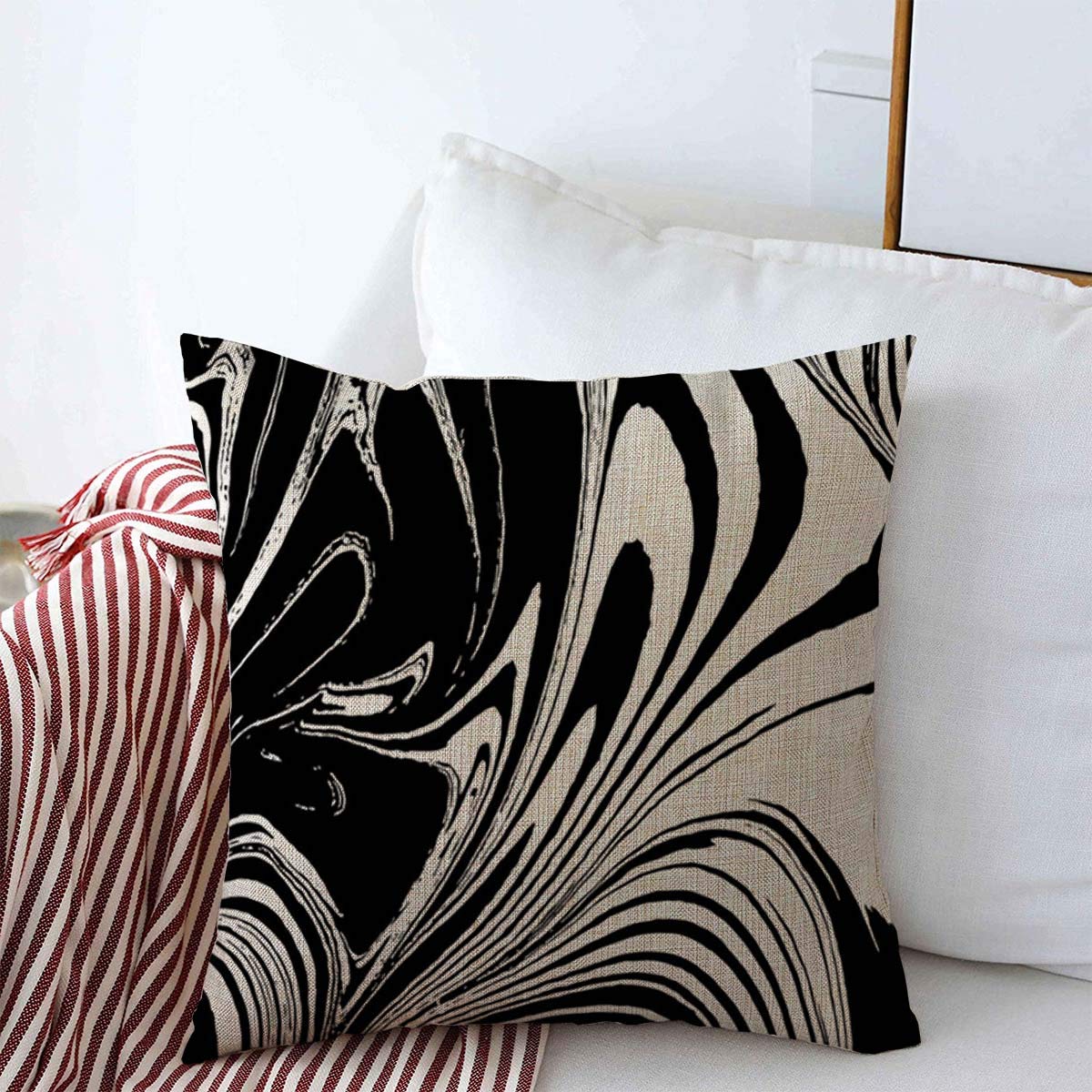 18x18 Inch Abstract Ink Marble Throw Pillow Cover - Colorful Watercolor Style Black Cushion Case - Cotton Linen Blend for Sofa, Bed, Living Room Fall Home Decor