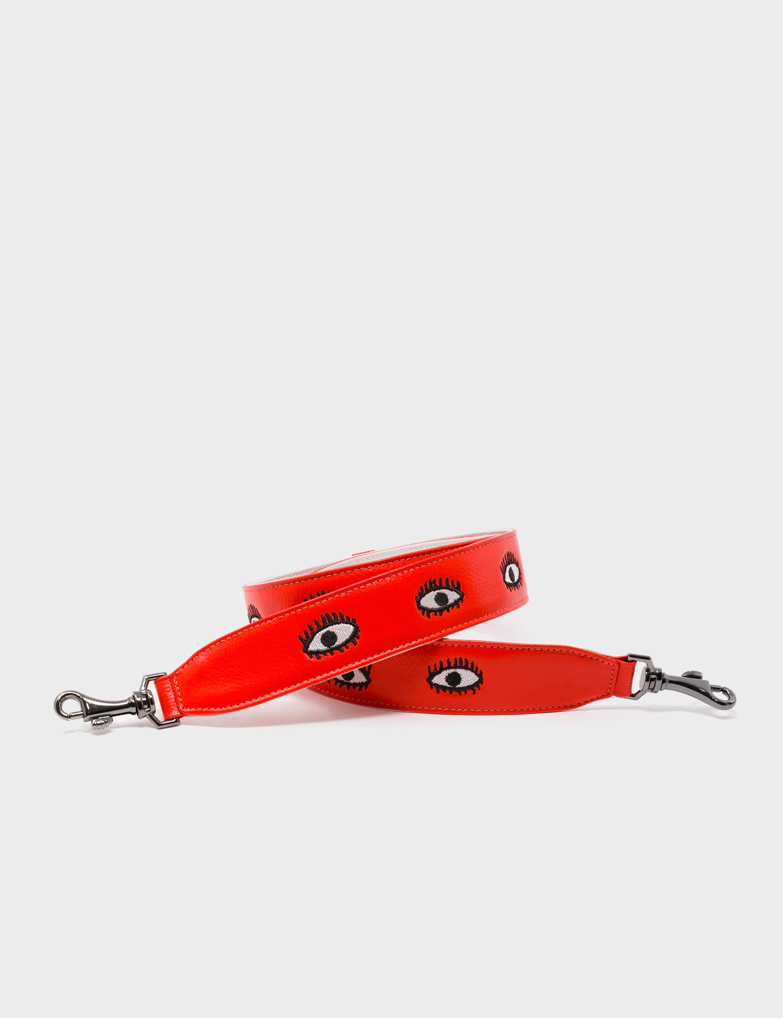 Detachable Fiesta Red Leather Shoulder Strap with All Over Eyes Embroidery - Perfect for Handbags, Crossbody Bags & Fashion Accessories
