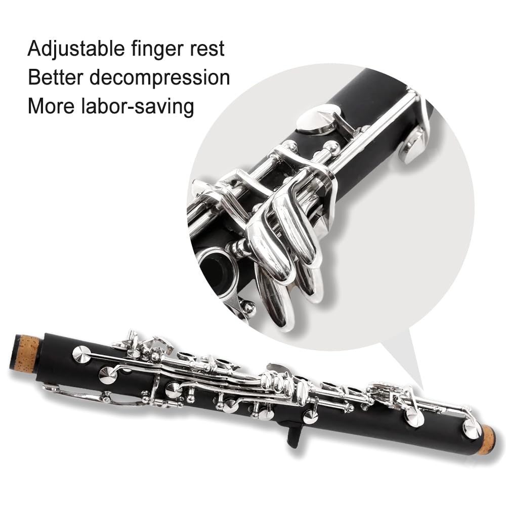 Professional Eb Key Clarinet - Ebonite Body with Nickel Plated Keys | Premium Woodwind Instrument for Beginners & Students | Perfect for School Bands, Jazz Ensembles & Solo Performances