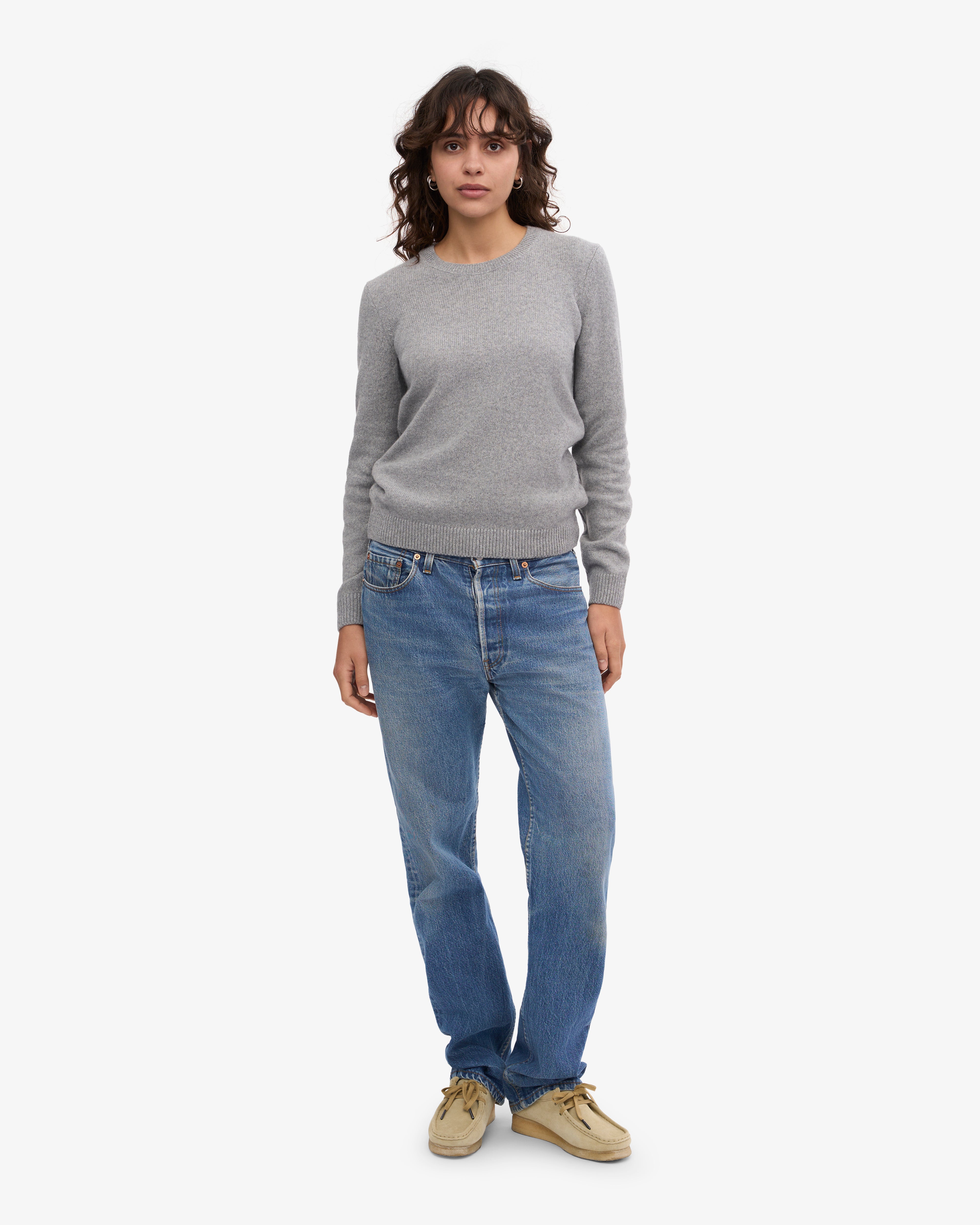 Premium Women's Classic Merino Wool Crew Neck Sweater - Soft Heather Grey - Warm Winter Knitwear for Office, Travel & Casual Outfits
