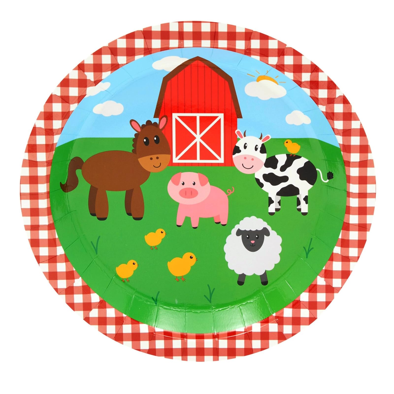 Juvale 144-Piece Farm Animal Birthday Party Supplies Set - Barnyard Themed Decorations with Paper Plates, Napkins, 9oz Cups & Plastic Cutlery for 24 Guests | Perfect for Kids Birthday Parties, Baby Showers & Farm-Themed Events