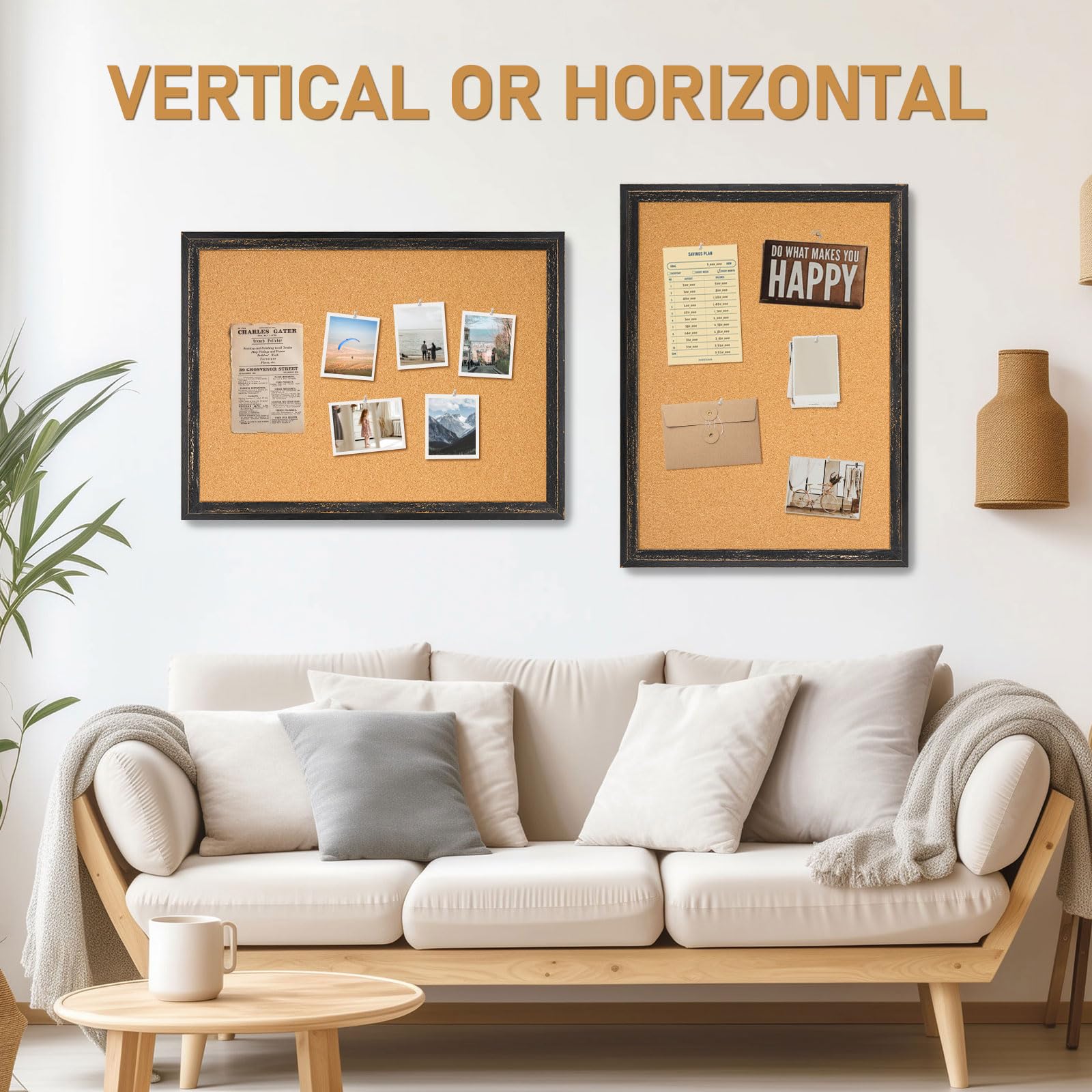 24x18 Inch Cork Bulletin Board with Rustic Wooden Frame - Decorative Office & Home Pin Board for Vision Boards, Notices & Wall Decor (Black) | Perfect for Home Offices, Classrooms & Workspaces
