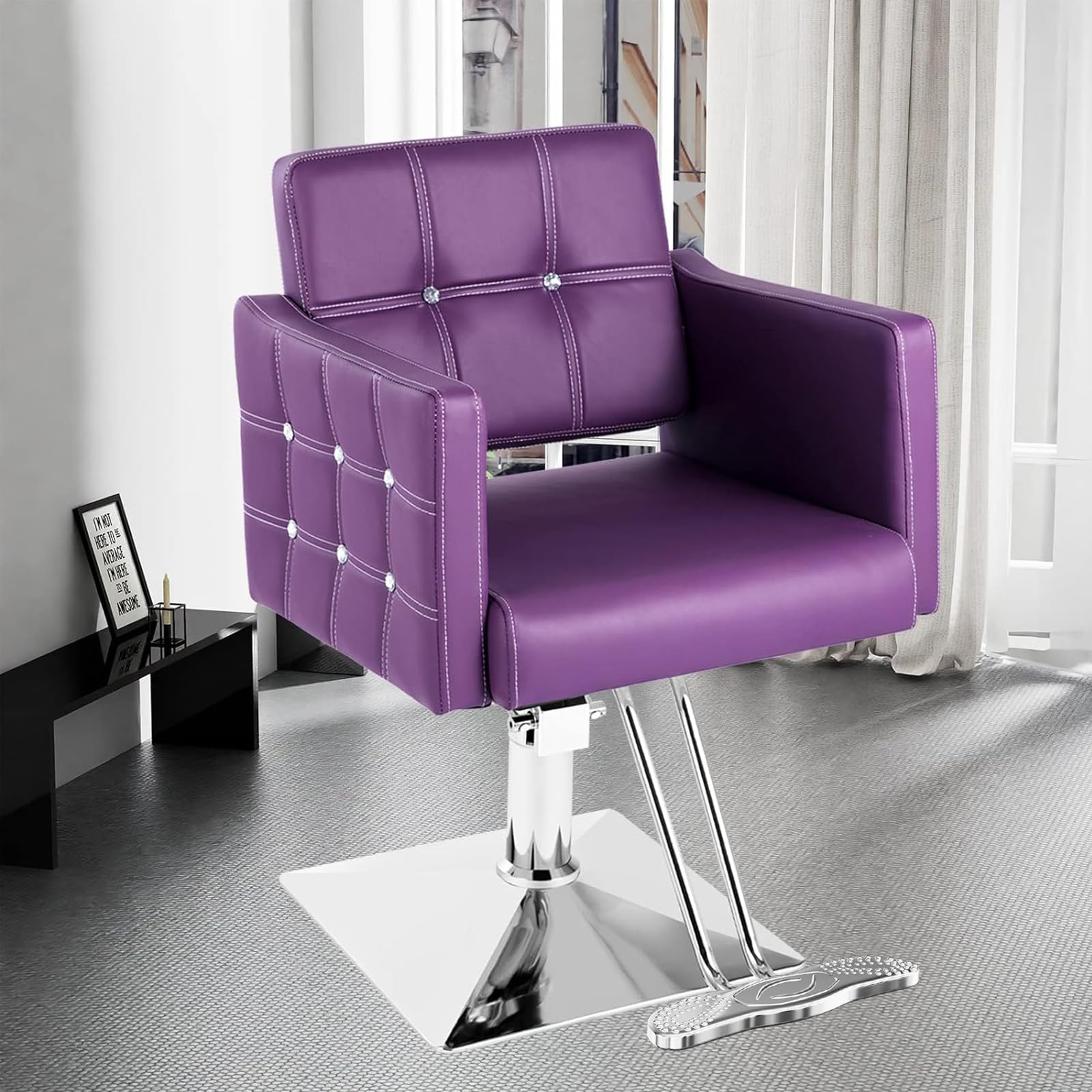 Purple Hydraulic Salon Chair - Adjustable Height Styling & Barber Chair for Home & Professional Use - Multifunctional Hairdresser Braider Chair for Women - Perfect for Salons, Home Styling & Hair Braiding