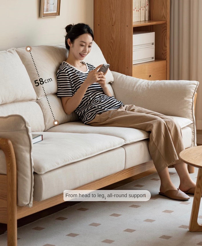 Premium Oak Solid Wood White Goose Down Cotton Sofa - Luxurious Comfort for Living Room, Lounge & Home Decor