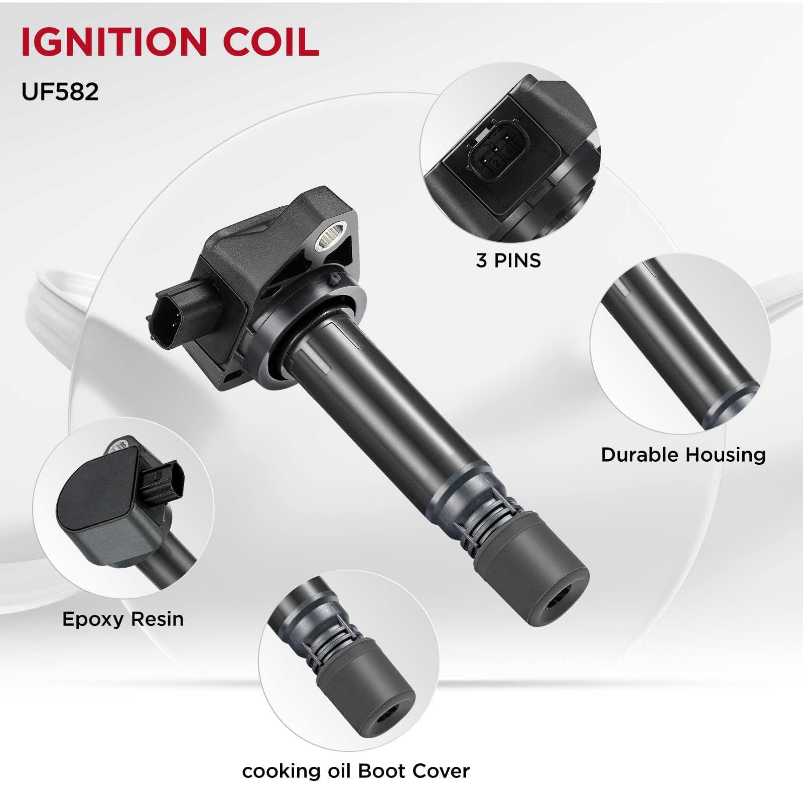 4-Pack Ignition Coil & Iridium Spark Plugs UF582 IZFR6K11S - Compatible with Honda Civic 1.8L L4 (Replaces 30520RNAA01, C1580, UF-582) - High Performance Engine Parts for Smoother Acceleration & Better Fuel Efficiency