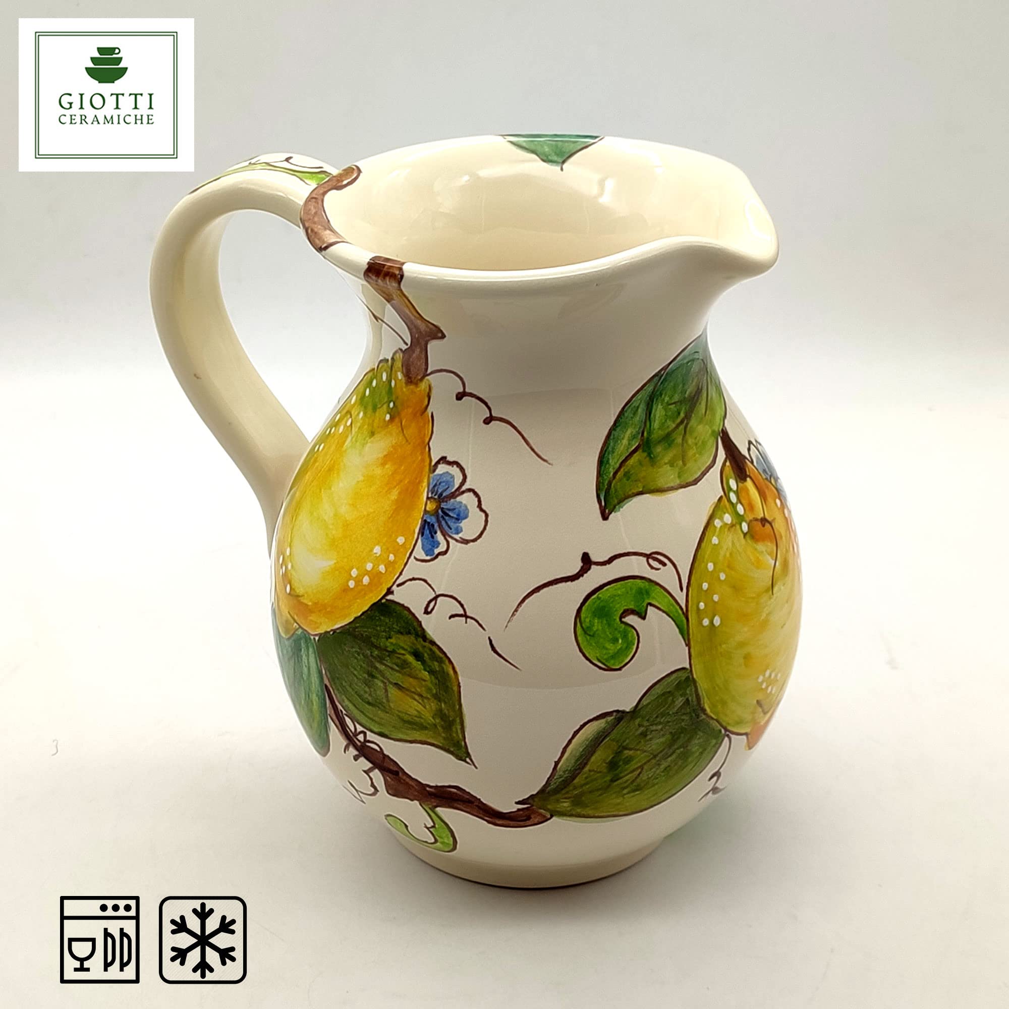 Italian Ceramic Pitcher Lemon Design - 16 oz Hand-Painted Kitchen Carafe & Utensil Holder - Tuscan Pottery Wine Vase - Authentic Italy-Made Home Decor for Dining & Entertaining