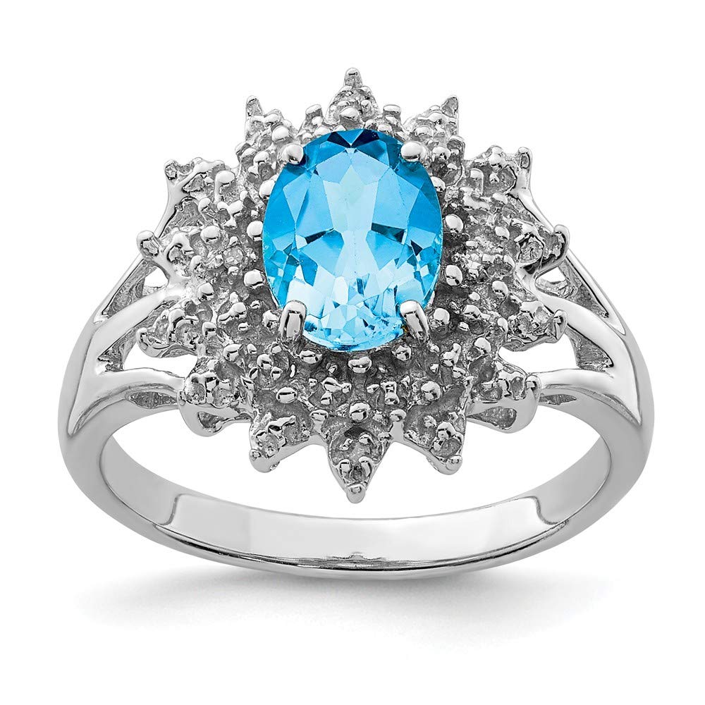925 Sterling Silver Swiss Blue Topaz & Diamond Ring for Engagement & Wedding