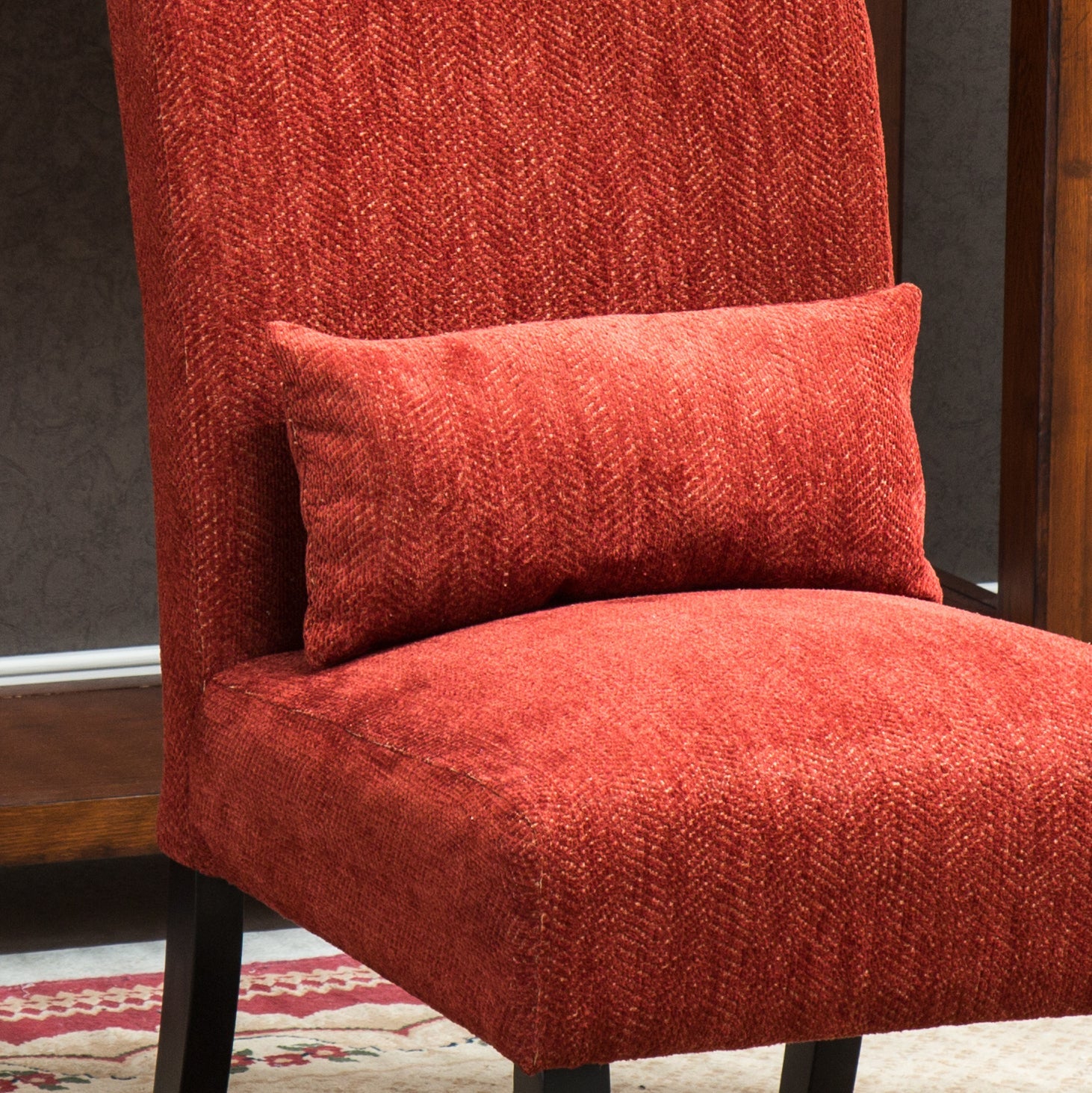 Roundhill Furniture Pisano Chenille Fabric Armless Contemporary Accent Chair with Matching Kidney Pillow in Red - Modern Living Room Seating for Home Office & Lounge