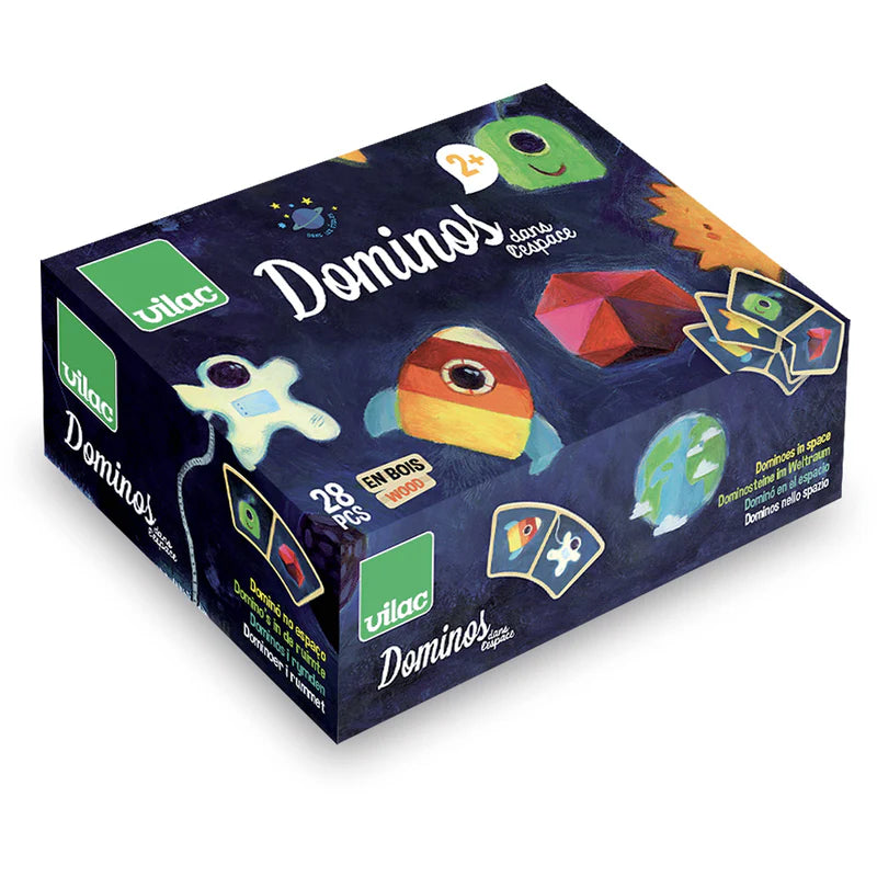 Wooden Space Themed Dominos Set - 28 Piece Educational Toy for Kids, Planets & Stars Design - Fun Learning Game for Family & Classroom STEM Activities
