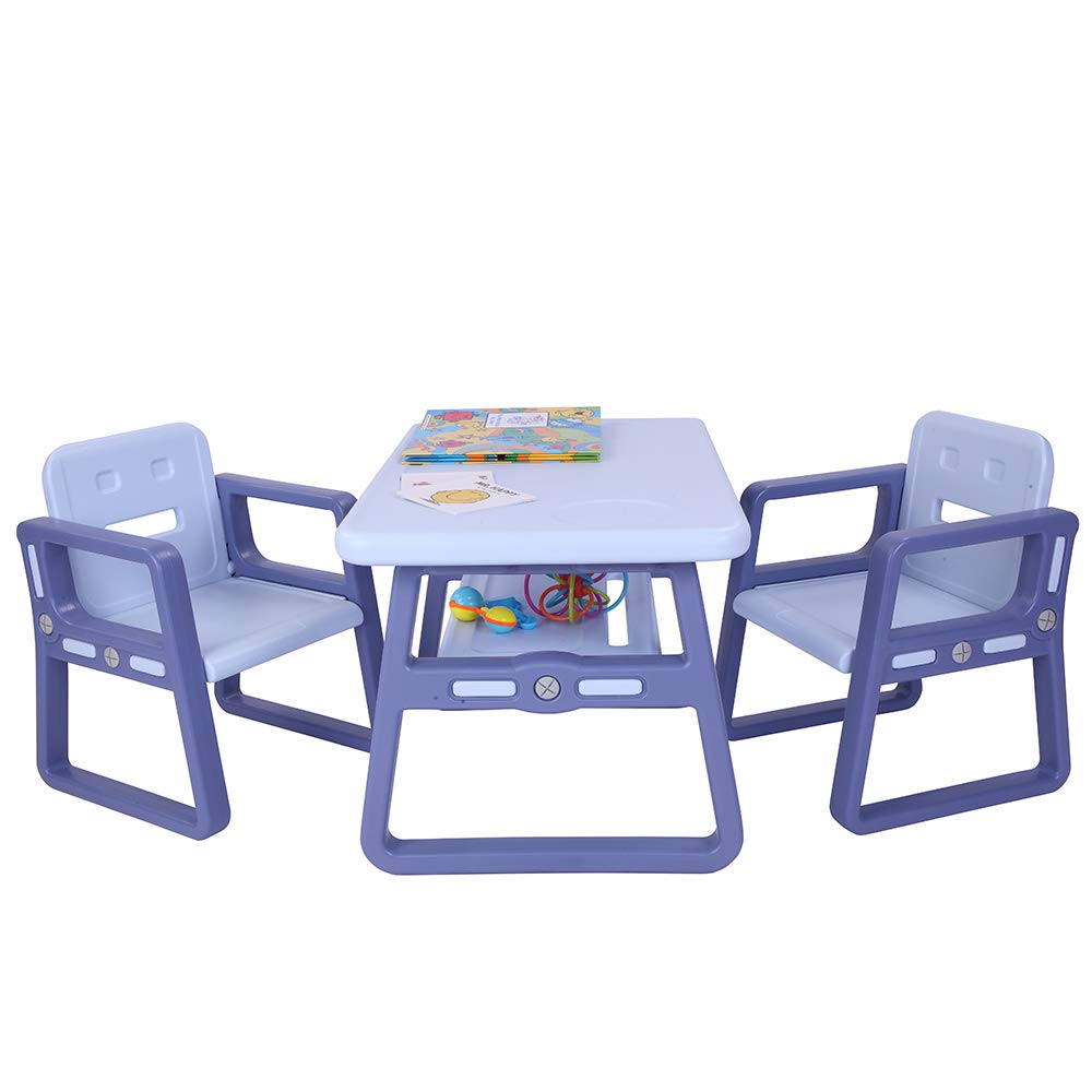 VeryKe 3-Piece Kids Table and Chair Set - Durable Plastic Toddler Furniture for Playroom, Preschool & Home - Blue Children's Activity Table for LEGO, Reading, Arts & Crafts (Perfect for Ages 2-6)