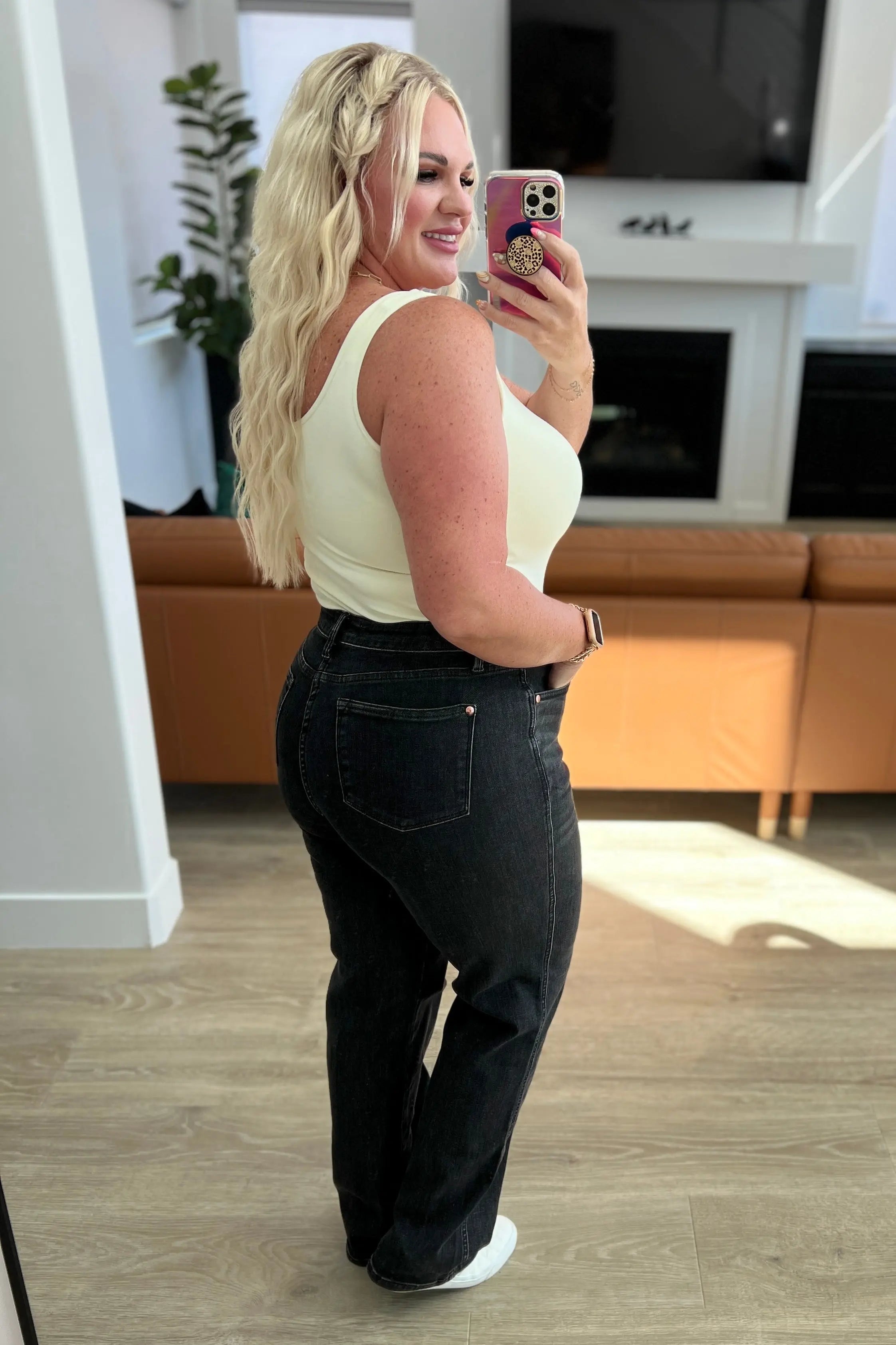 Joan High Rise Control Top Straight Jeans for Women - Washed Black Denim Pants | Slimming & Comfortable | Perfect for Work, Casual Outfits & Date Nights