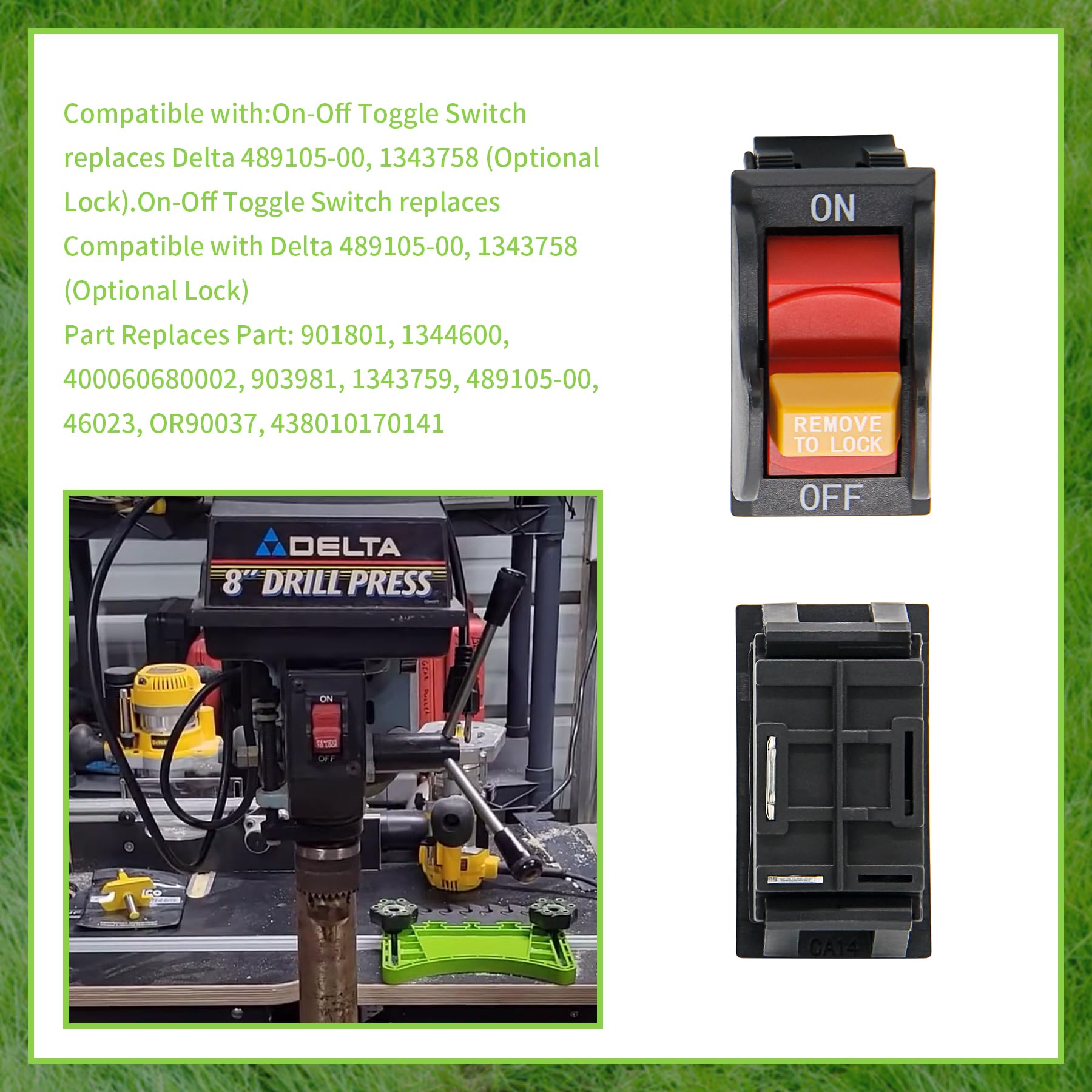 HAKATOP SW7B 2-Prong On/Off Toggle Switch Replacement for Delta & Ryobi Power Tools - Compatible with Table Saws, Drill Presses, Models 489105-00 & 46023 - Durable Aftermarket Power Switch for Workshop & DIY Projects
