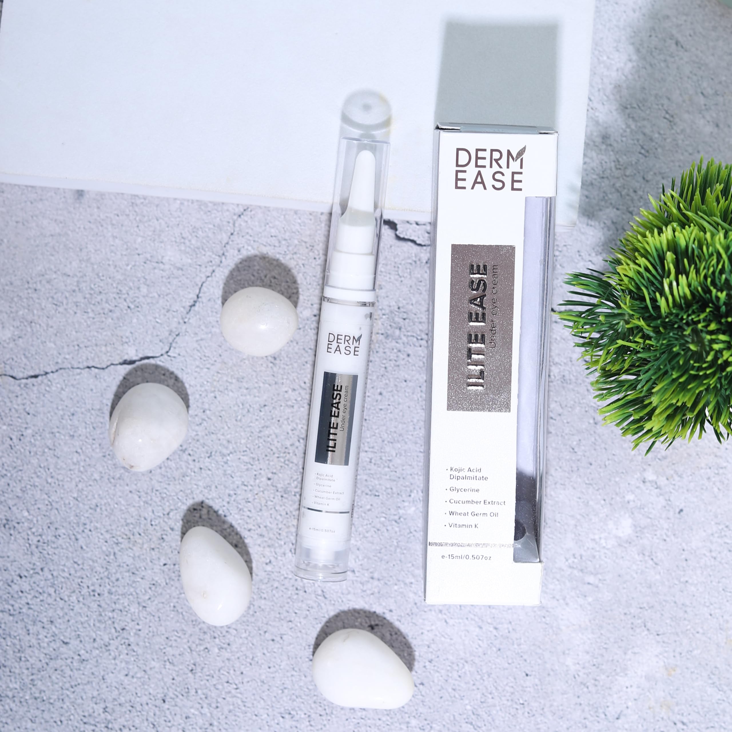 Derm Ease Ilite Ease Under Eye Cream for Dark Circles & Wrinkles - Kojic Acid, Cucumber Extract & Wheat Germ Oil (15ml) | Brightening & Anti-Aging Treatment for Puffy Eyes & Fine Lines | Perfect for Night Routine & Travel Skincare