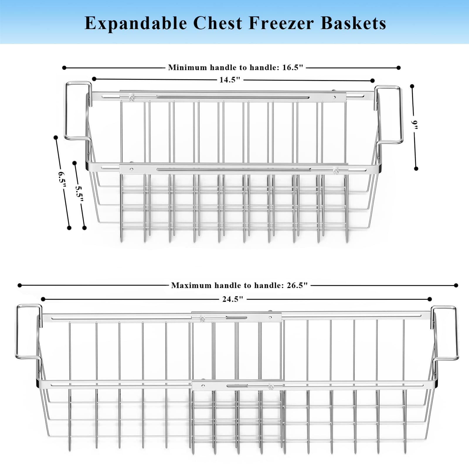 Expandable Freezer Baskets for Chest Freezer - 2 Pack Stainless Steel Deep Freezer Organizer Bins & Over The Sink Dish Drying Rack - Perfect for Kitchen Storage, Pantry Organization & Small Space Saving