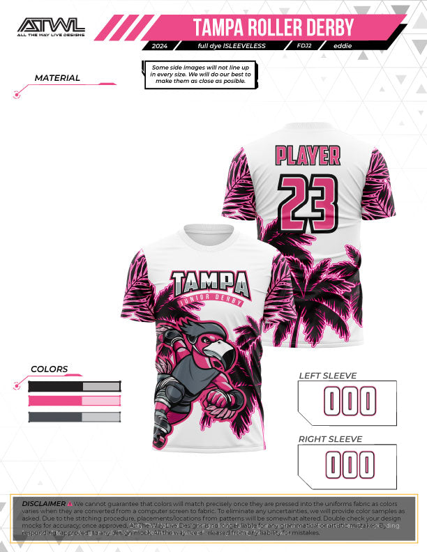 Men's Tampa Jr Roller Derby Full Dye Jersey - Breathable Performance Shirt for Roller Derby, Skating & Sports Events