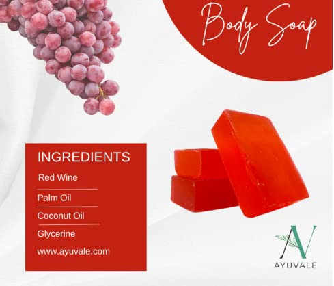 AYUVALE Handmade Red Wine & Charcoal Neem Soap Bar - Natural, Vegan, Chemical-Free (120g x 3 Pack) for Acne Treatment & Skin Detox | Perfect for Sensitive Skin & Daily Cleansing Routine