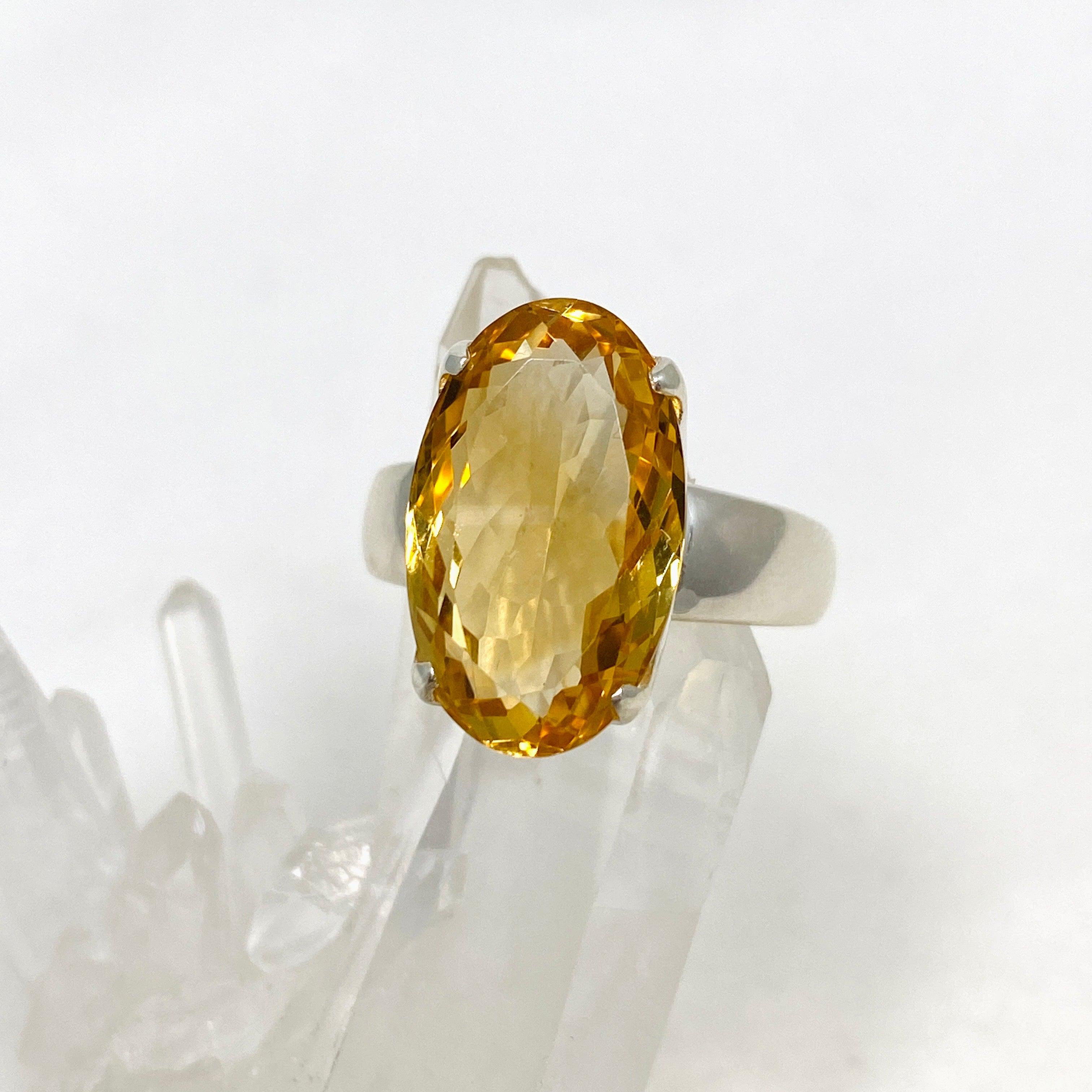 Natural Citrine Faceted Oval Ring for Women - Size 11 Sterling Silver Jewelry - Perfect for Birthday, Anniversary & Everyday Elegance