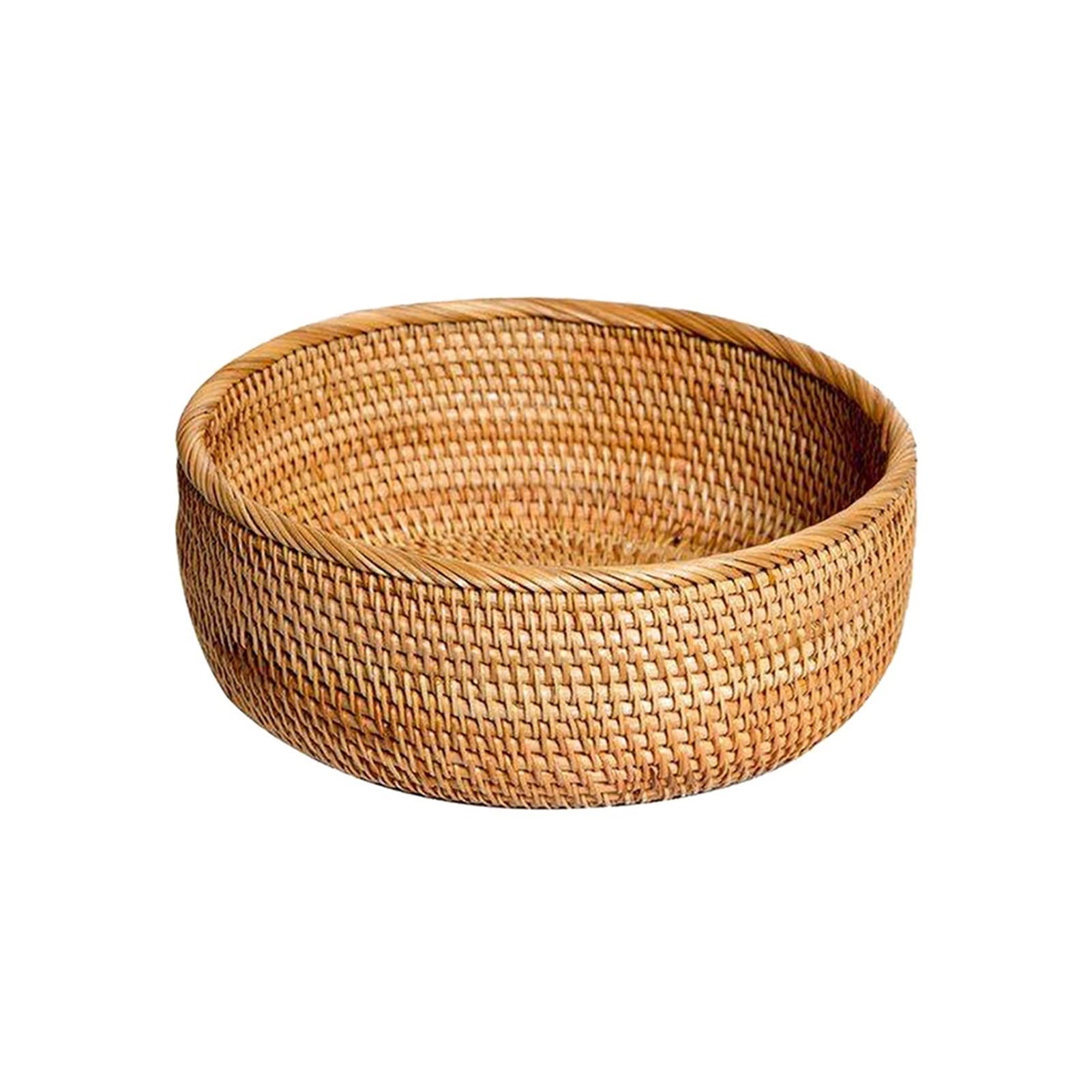 Handwoven Round Rattan Fruit Basket - Natural Wicker Picnic Tray for Bread, Fruits & Food Storage - Large Capacity Organizer for Kitchen, Dining & Outdoor Use (Color: B, Size M)