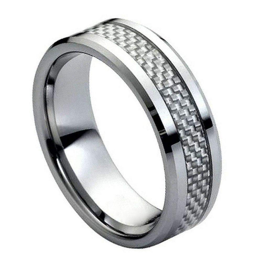 Personalized Tungsten Wedding Rings for Couples - Laser Engraved Grey Carbon Fiber Bands for Men & Women - Perfect for Anniversaries & Proposals
