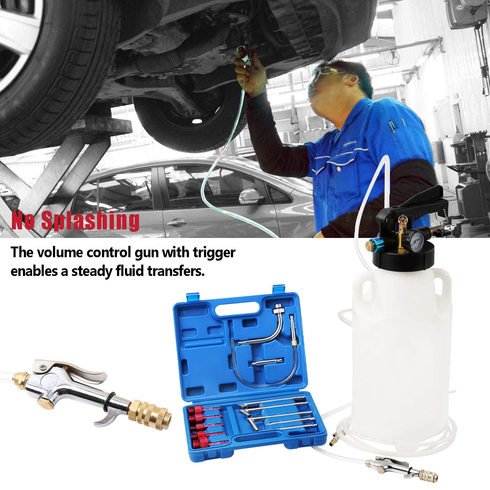 WINTOOLS 8L Dual-Port Pneumatic ATF Oil Fluid Extractor Pump Kit with 14-Piece Adapter Set for Automatic Transmission Fluid Change | Professional Garage & DIY Car Maintenance Tool