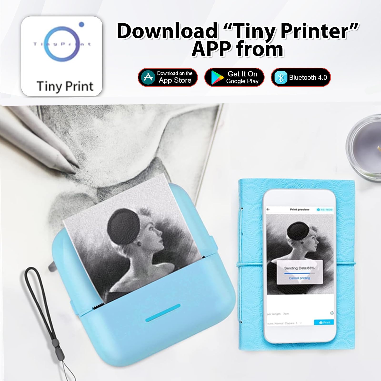 Print Pods Mini Sticker Printer - Wireless Thermal Inkless Label Maker for iOS & Android with 11 Rolls Thermal Paper, Hard Protective Case - Perfect for DIY Stickers, Photo Receipts, Home & Office Organization