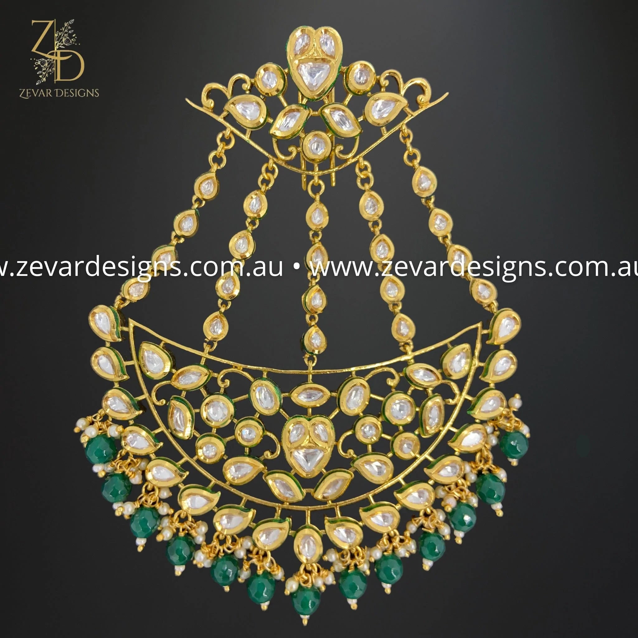 Exquisite Kundan Pasa Jhoomer Hair Accessory - Green Indian Bridal Jewelry for Weddings & Special Occasions