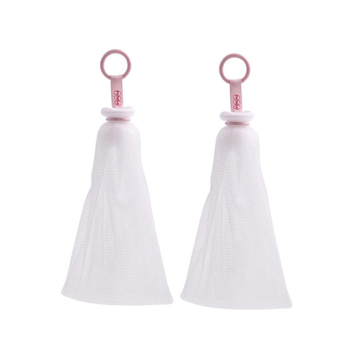 2-Pack White PP Soap Net Scrubber Pouch - Travel Soap Holder, Face Cleansing Foaming Net, Wash Wand for Shower & Bathroom Use