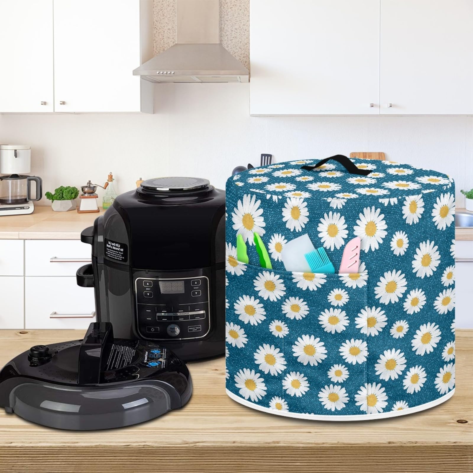 **6 qt Instant Pot Daisy Floral Pattern Pressure Cooker Cover with Pockets - Dust Protection for Rice Cooker, Air Fryer & Slow Cooker - Perfect for Kitchen Storage & Appliance Protection**