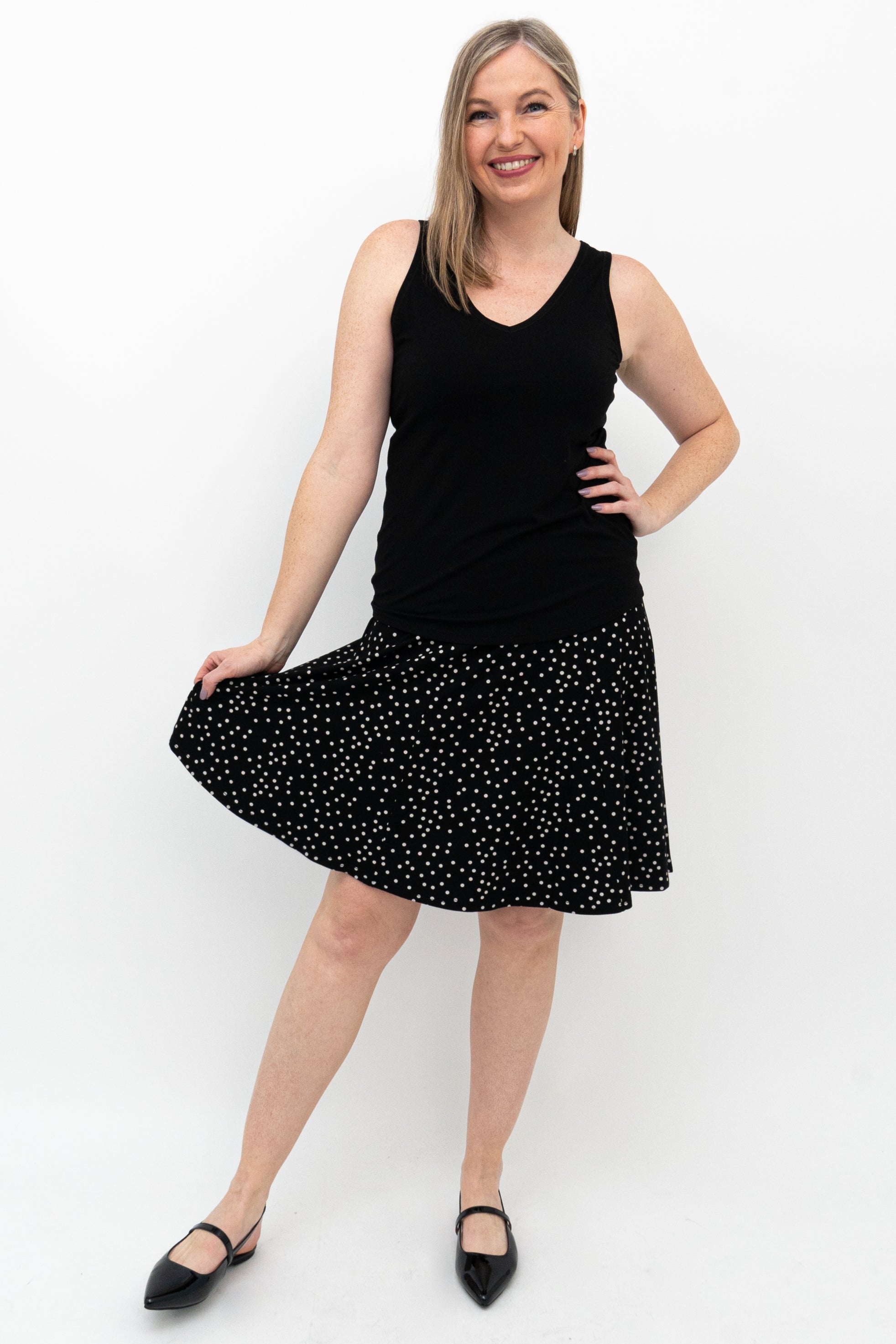 Aly Polka Dot Bamboo Skirt - Eco-Friendly & Comfortable Women's Skirt for Casual Wear, Office, and Summer Outfits
