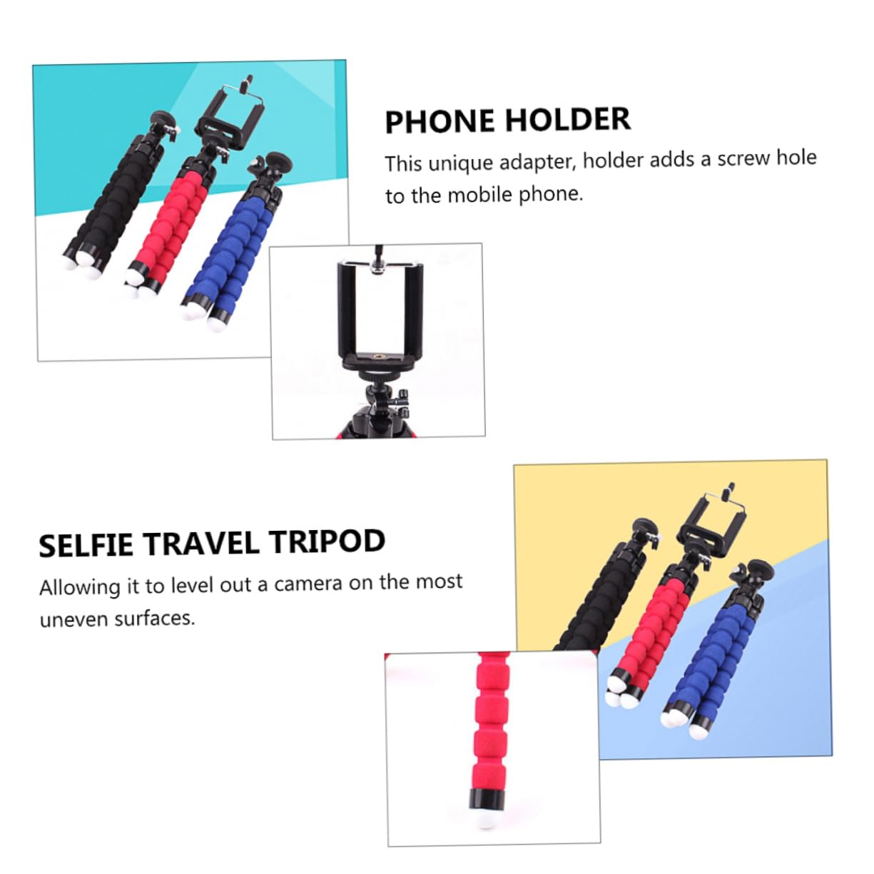 HOMSFOU 3-Pack Adjustable Smartphone Tripod Stand with Flexible Legs - Portable Phone Holder for Travel, Vlogging, Photography & Live Streaming - Compatible with iPhone, Android & Most Smartphones