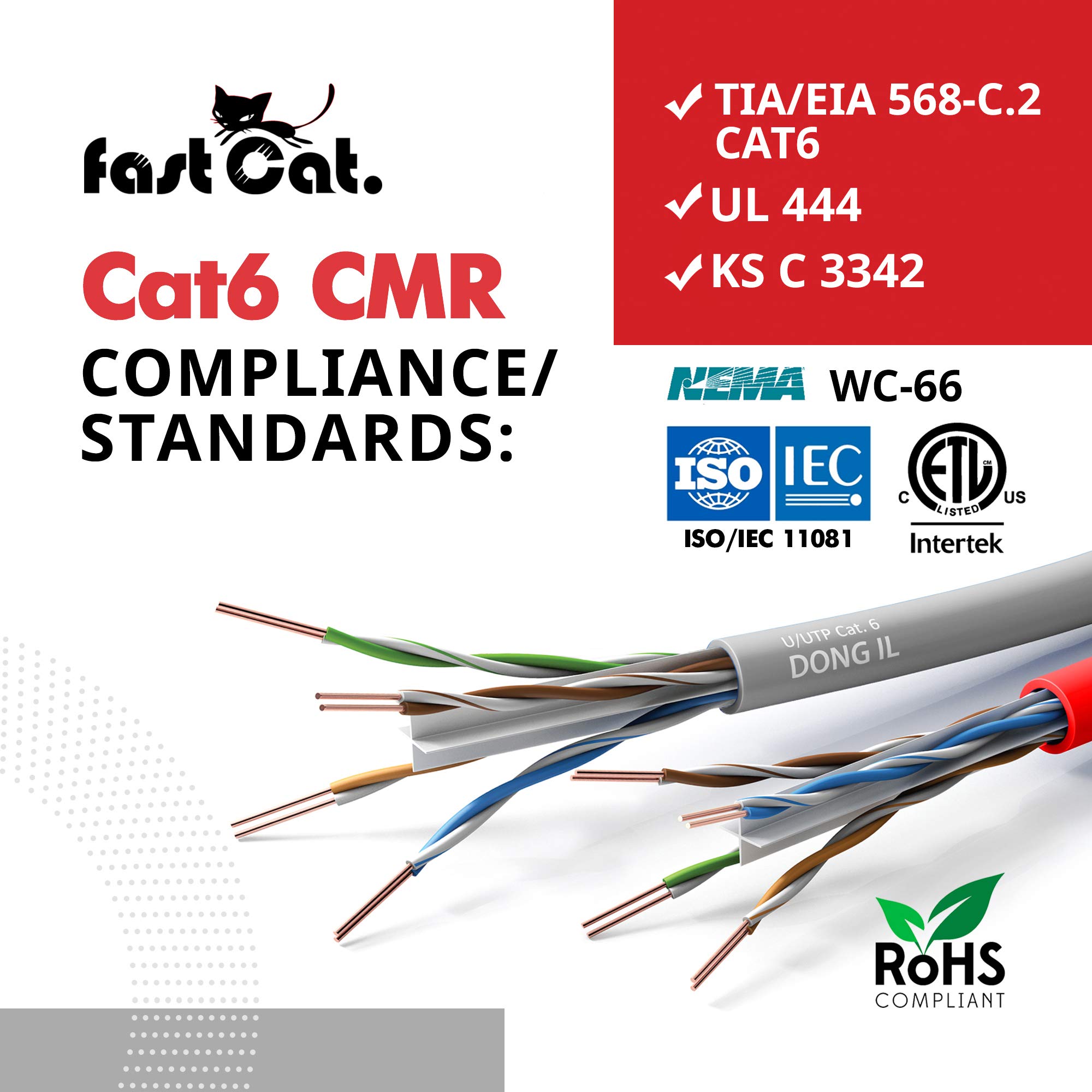High-Speed Cat 6 Ethernet Cable 1000ft (Blue) - 23 AWG, CMR Rated, Solid Bare Copper Wire, Noise-Reducing Cross Separator - 550MHz/10Gbps UTP LAN Cable for Home, Office & Data Center Networking