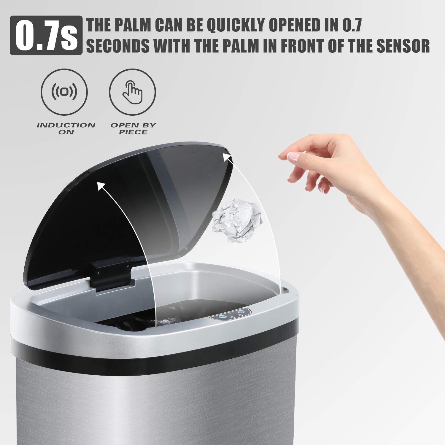 Stainless Steel Automatic Touch-Free 13 Gallon (50 Liter) Kitchen Trash Can - High Capacity Garbage Bin for Home, Office, Bedroom - Hands-Free Waste Disposal for Hygiene & Convenience